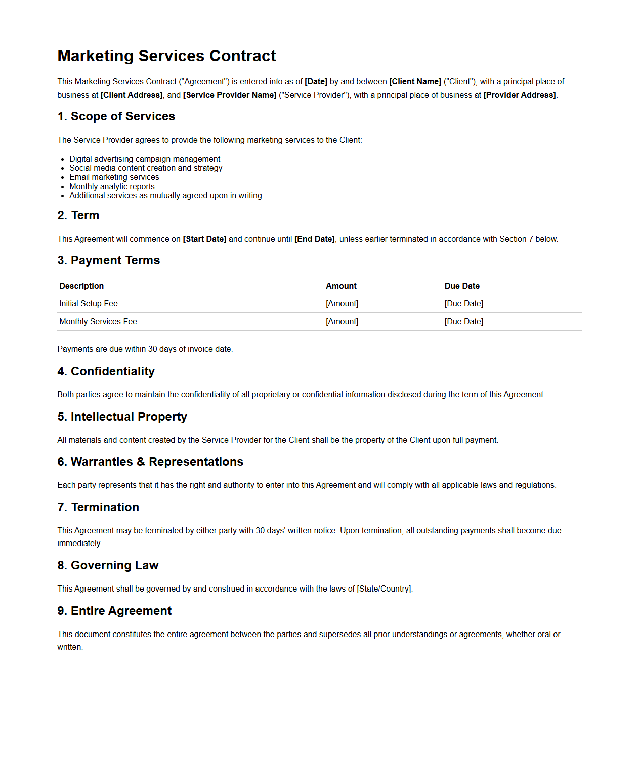 Marketing Services Contract Example