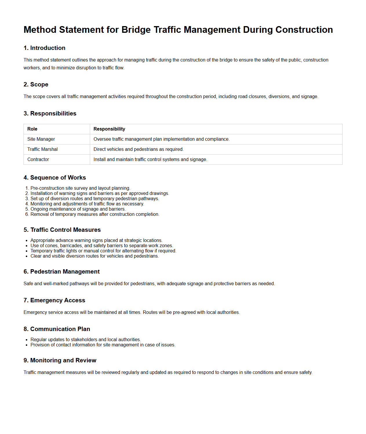 Method Statement for Bridge Traffic Management During Construction