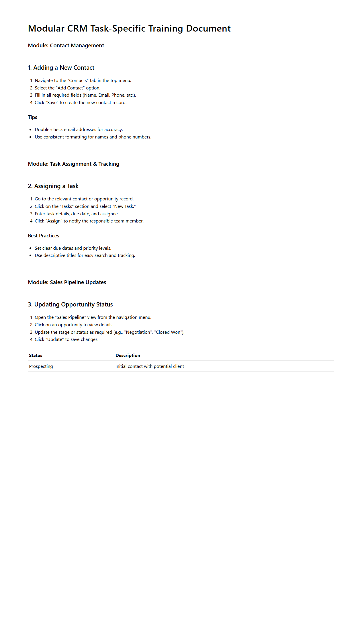 Modular CRM Task-Specific Training Document