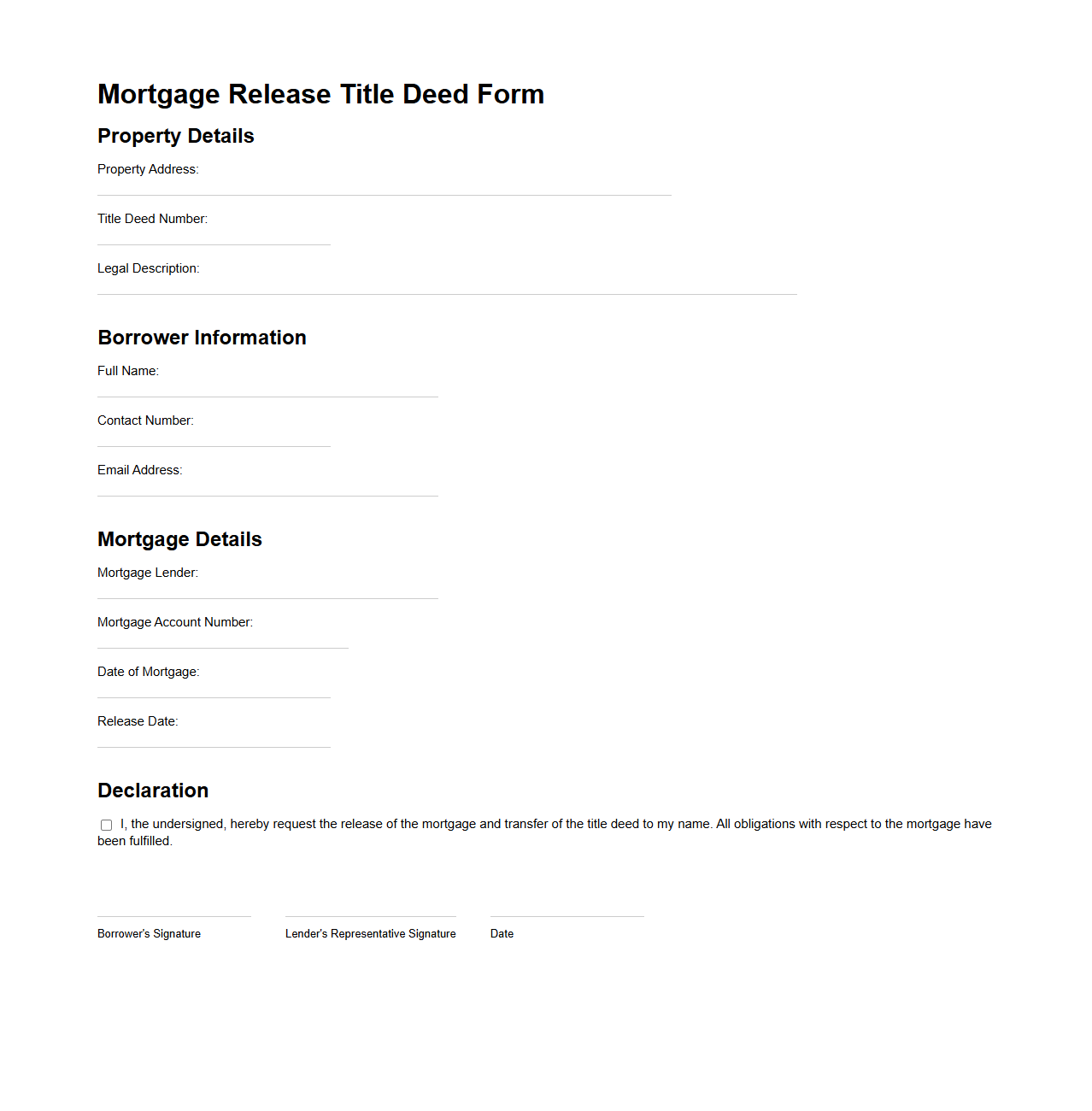 Mortgage Release Title Deed Form