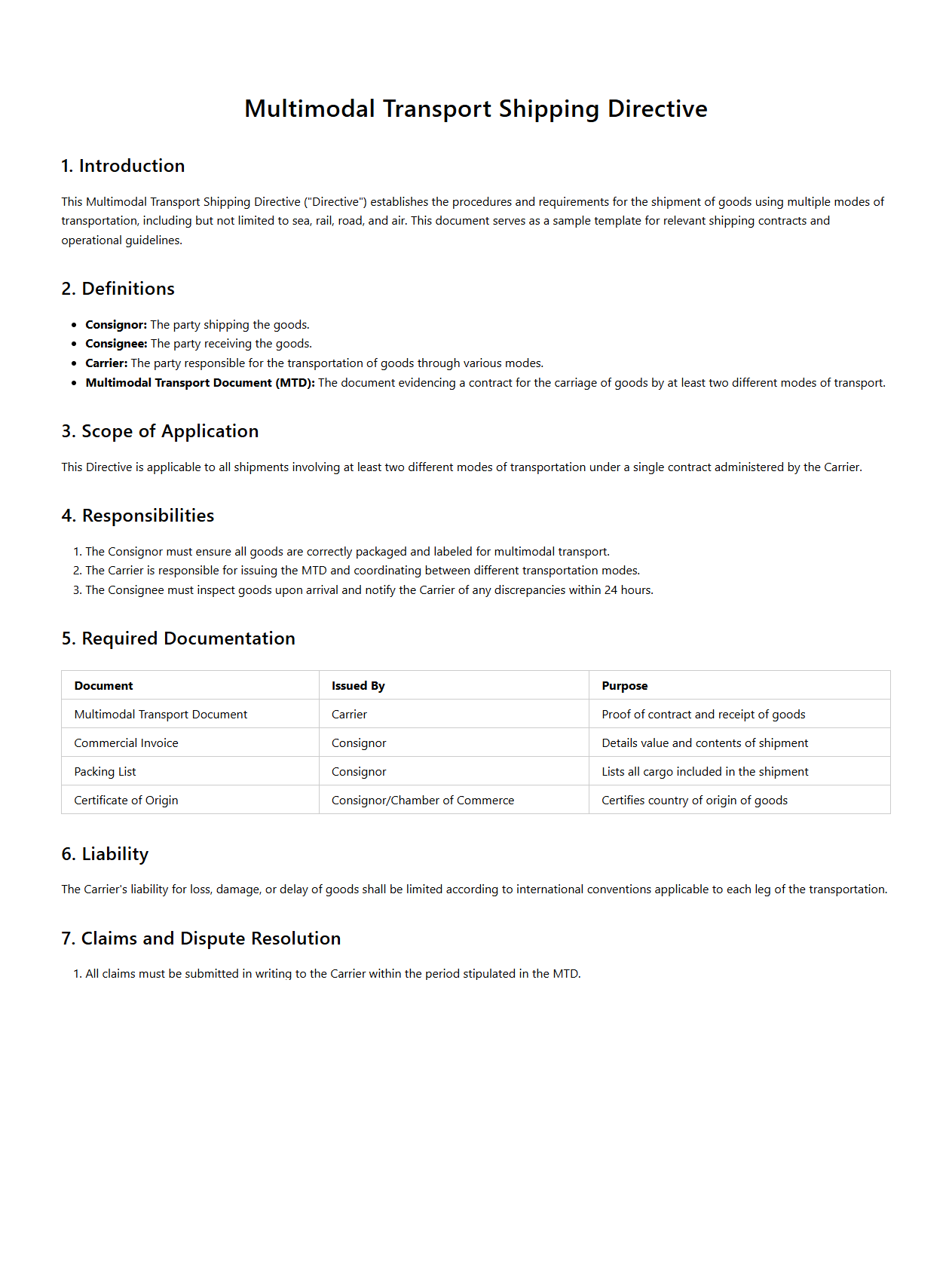 Multimodal Transport Shipping Directive