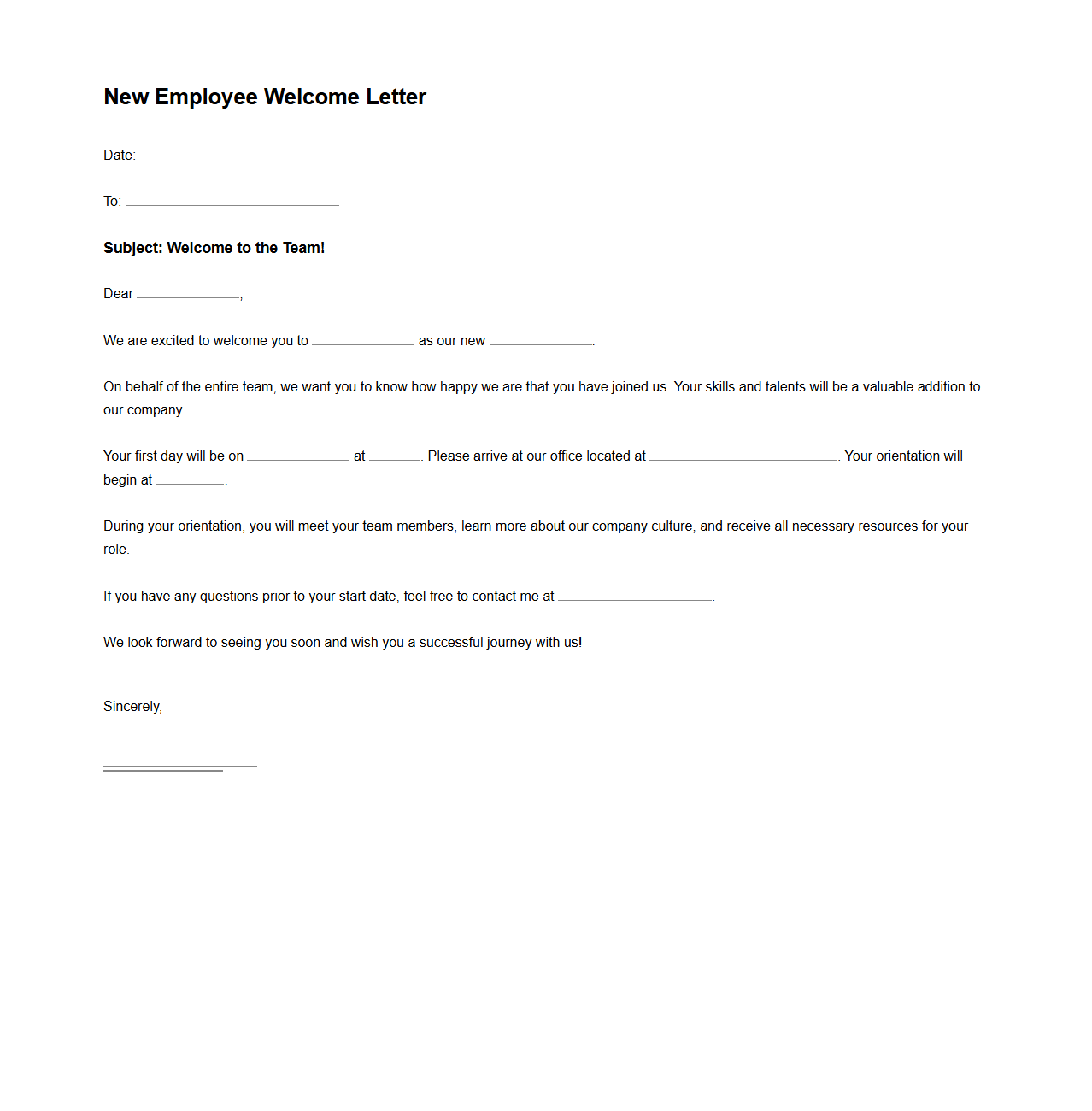 New Employee Welcome Letter Template