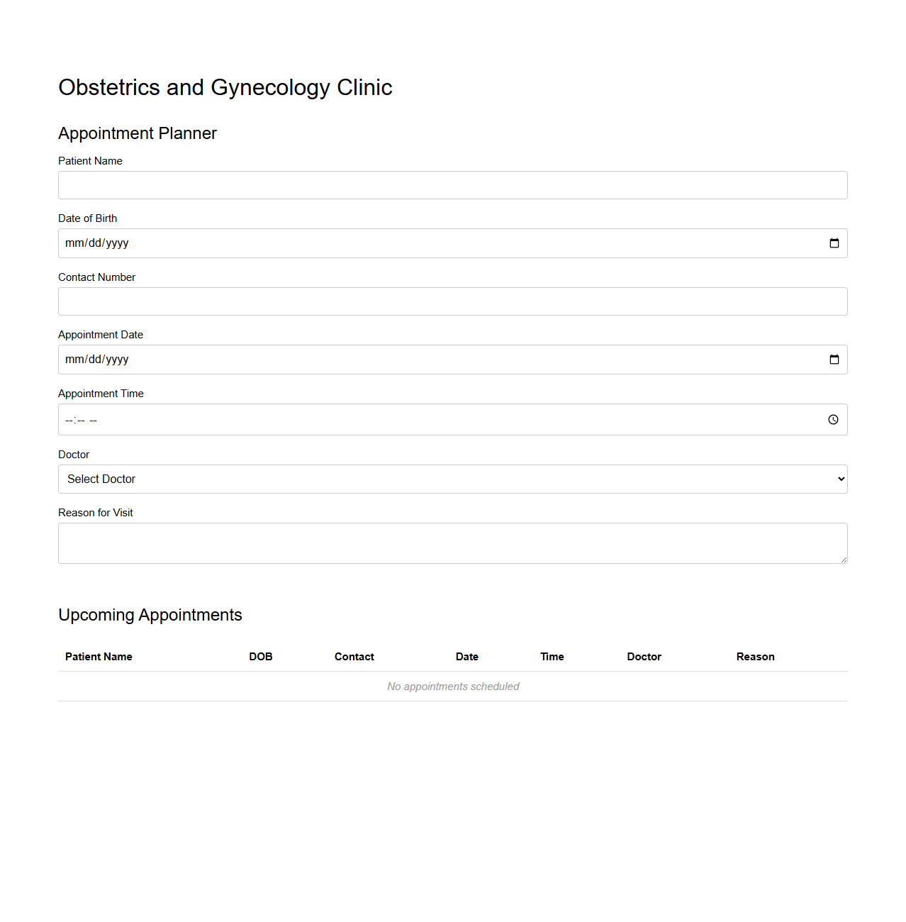 Obstetrics and Gynecology Clinic Appointment Planner