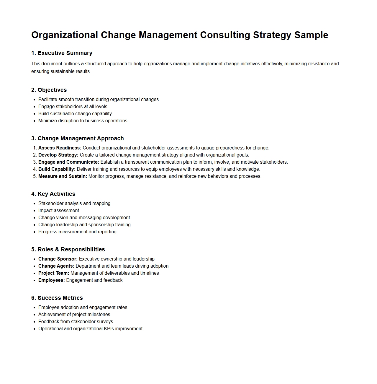 Organizational Change Management Consulting Strategy Sample