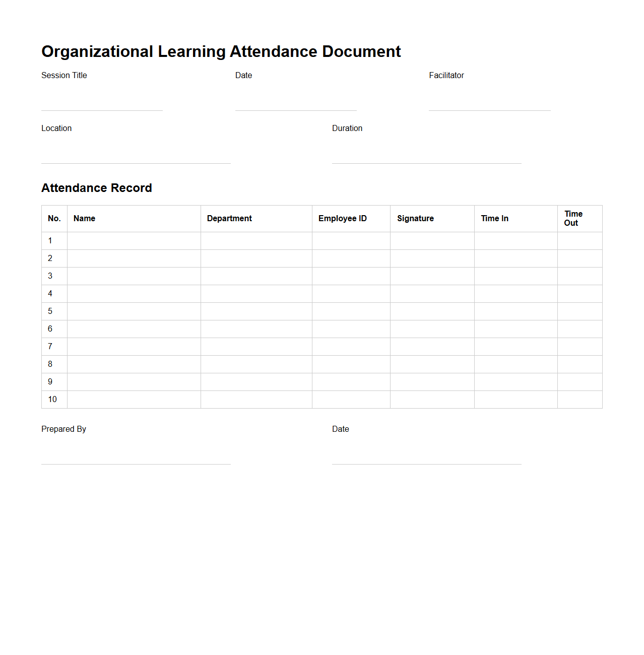 Organizational Learning Attendance Document