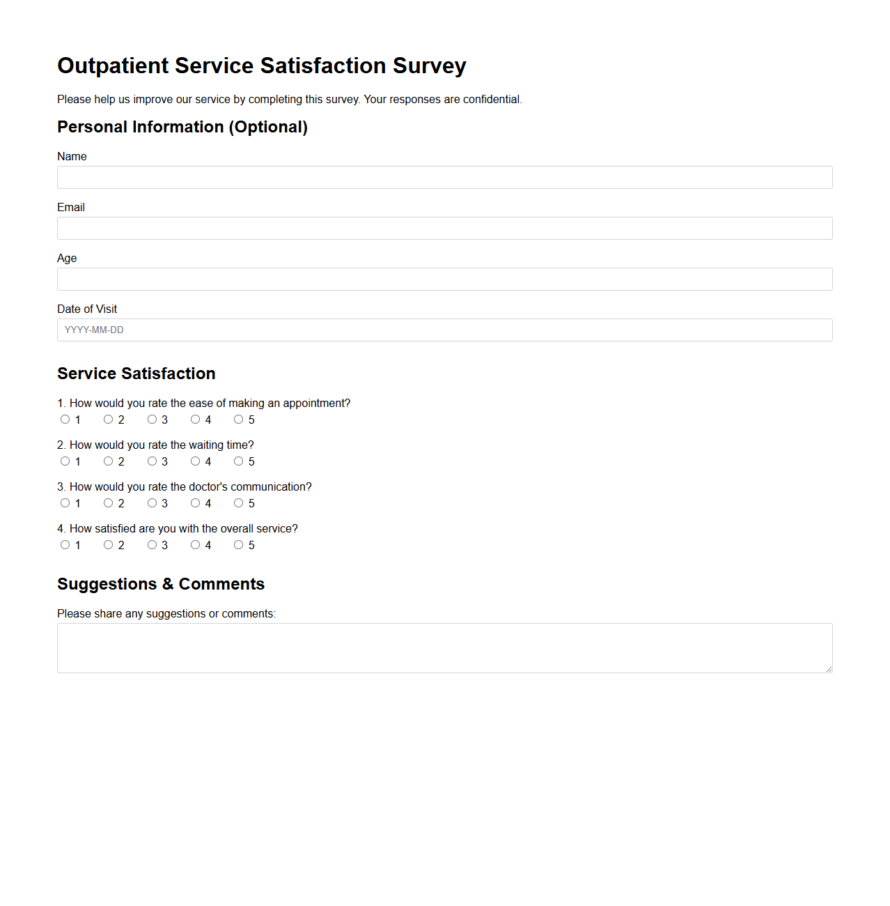 Outpatient Service Satisfaction Survey Template