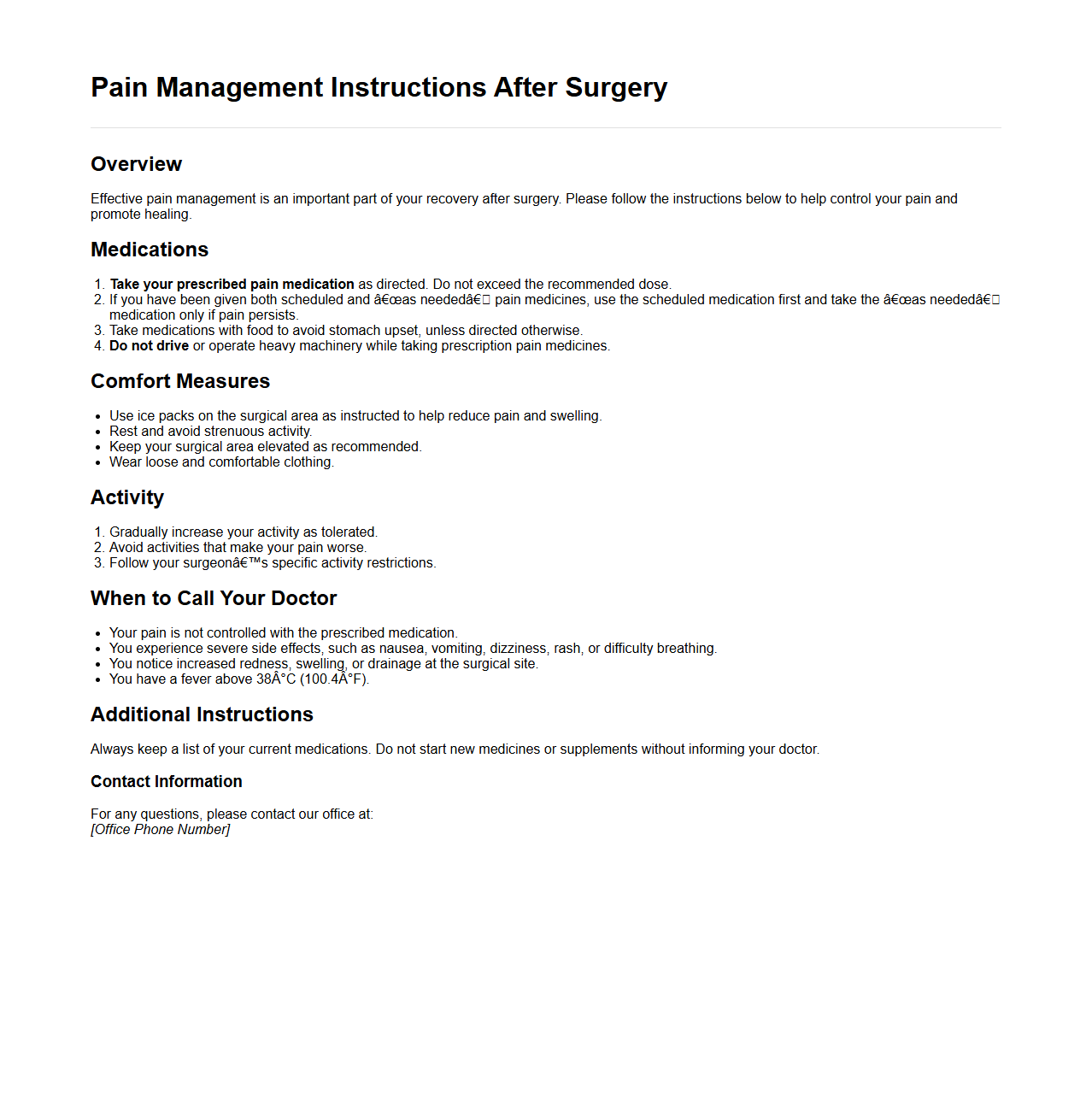 Pain Management Instructions After Surgery