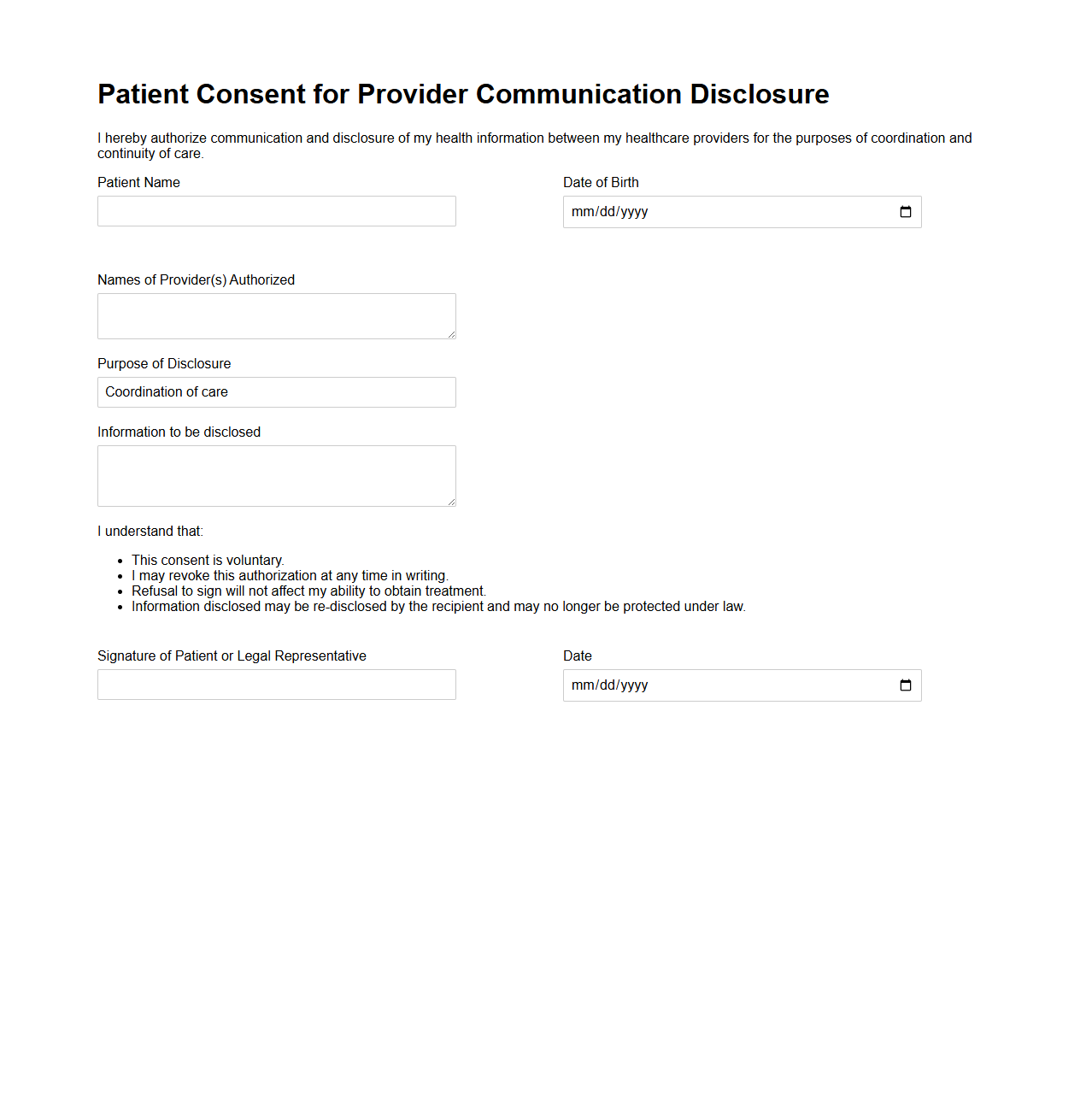 Patient Consent for Provider Communication Disclosure