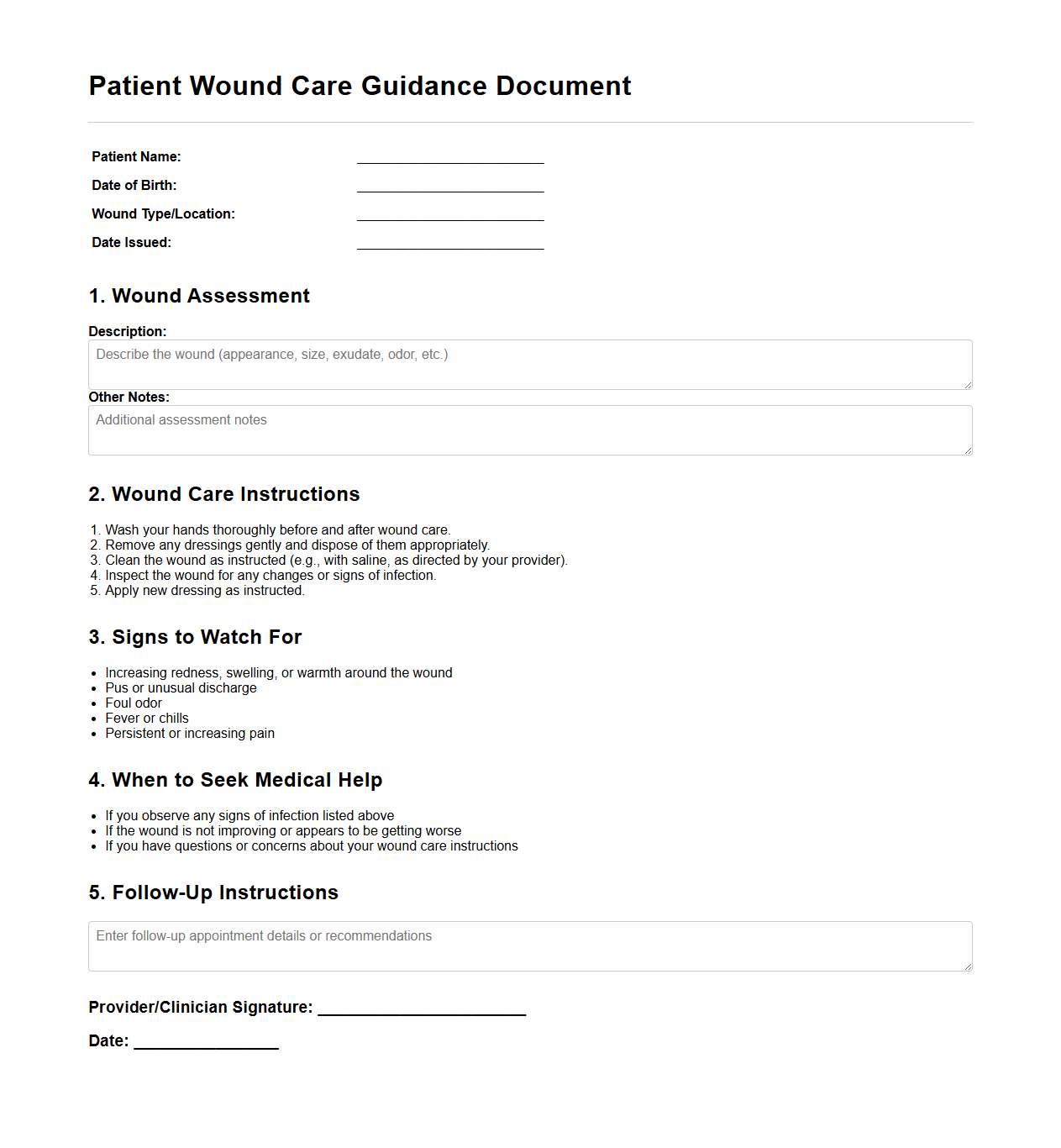 Patient Wound Care Guidance Document