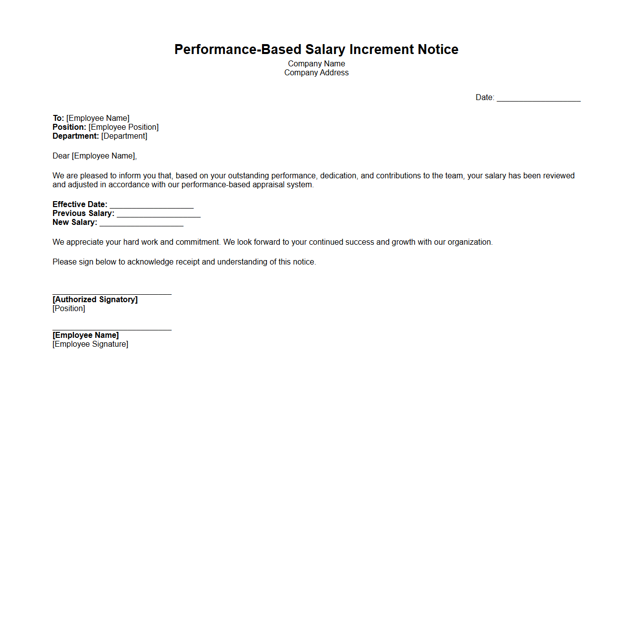Performance-Based Salary Increment Notice
