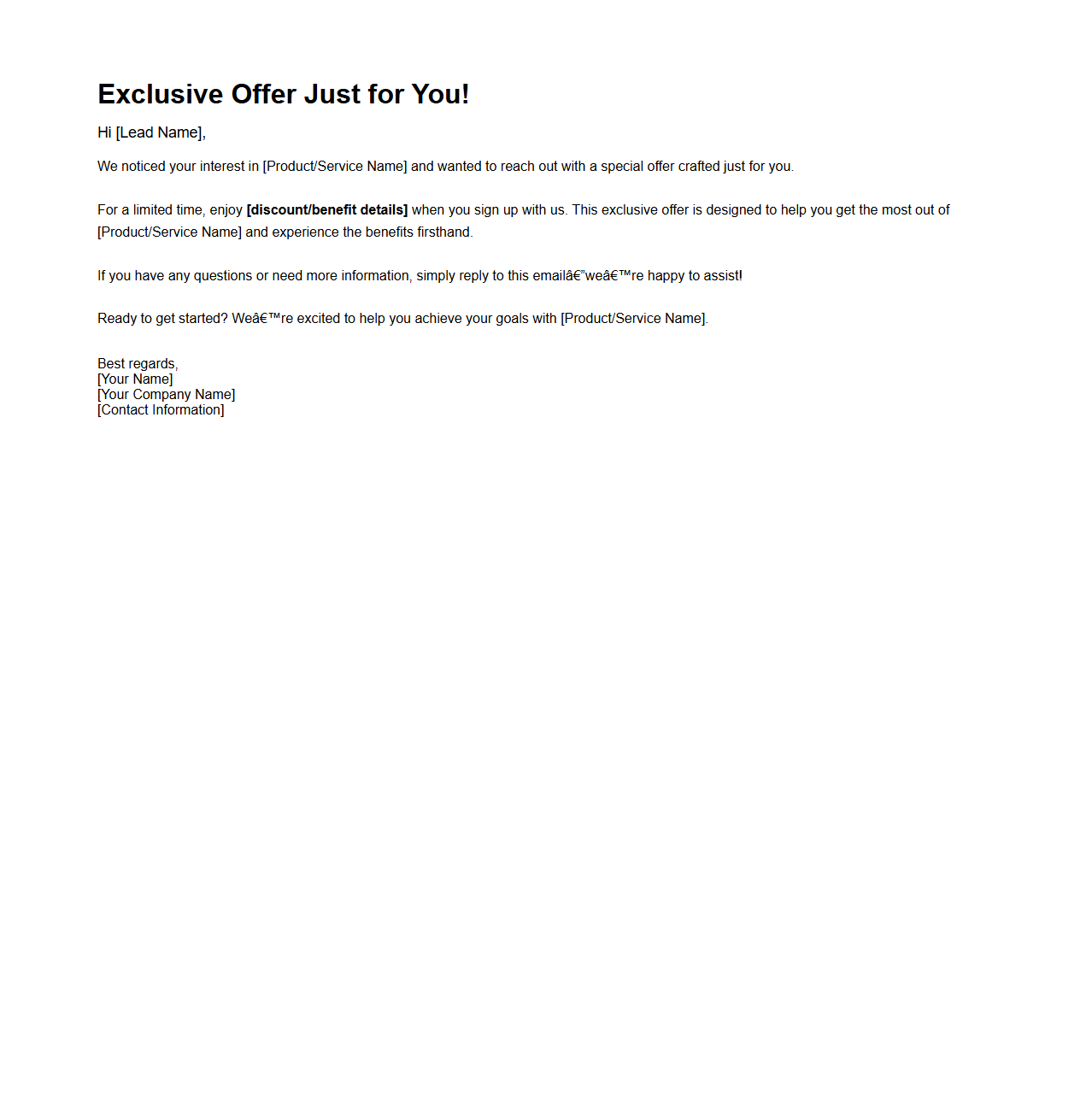 Personalized Offer Email Sample for Leads