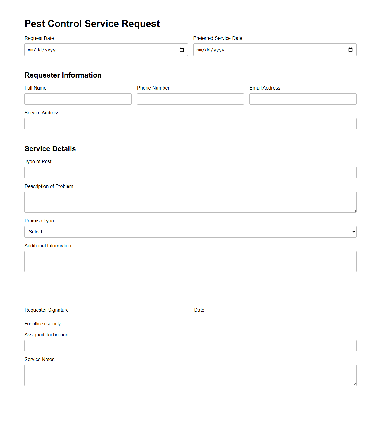 Pest Control Service Request Document
