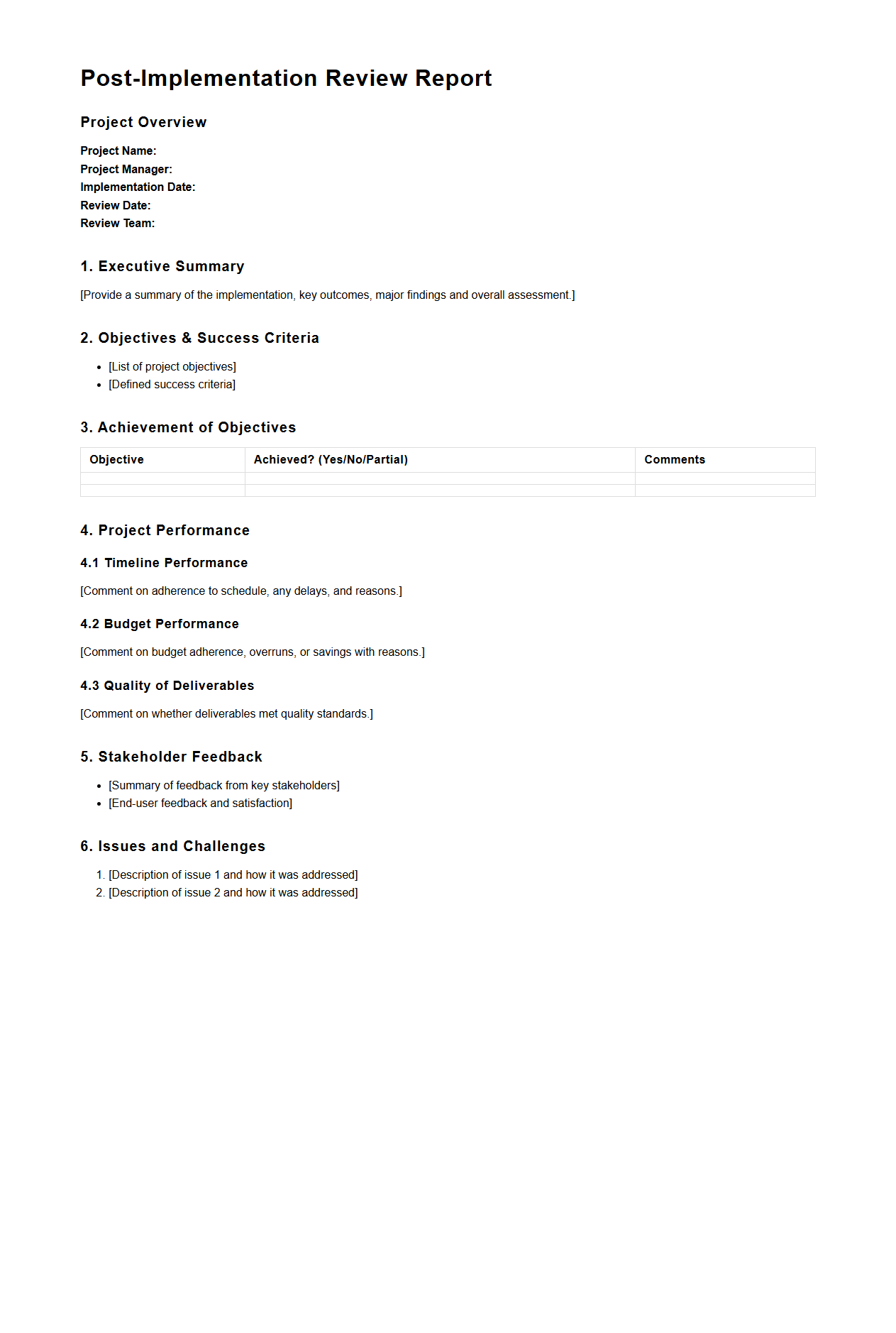 Post-Implementation Review Report Sample