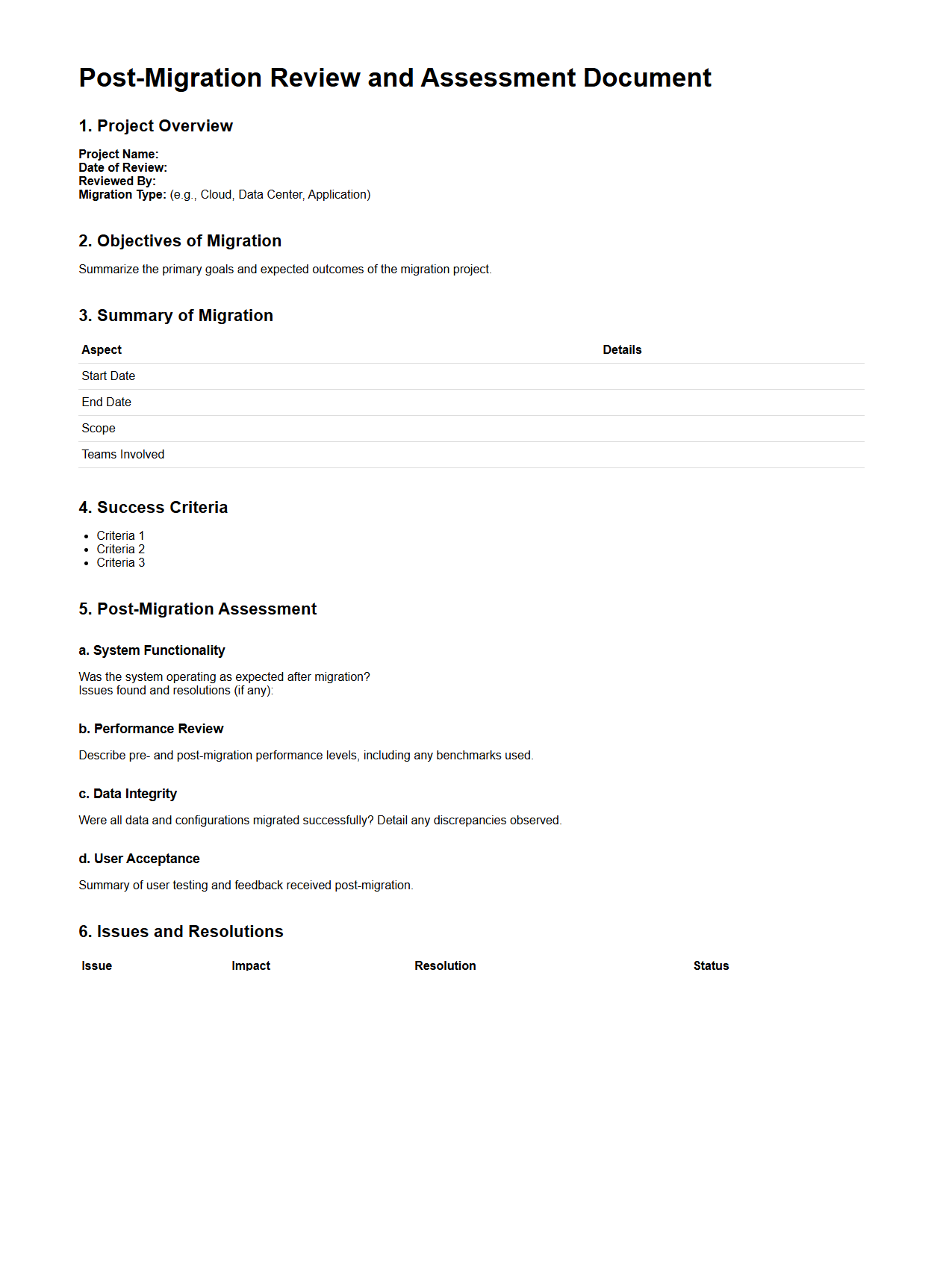 Post-Migration Review and Assessment Document Sample