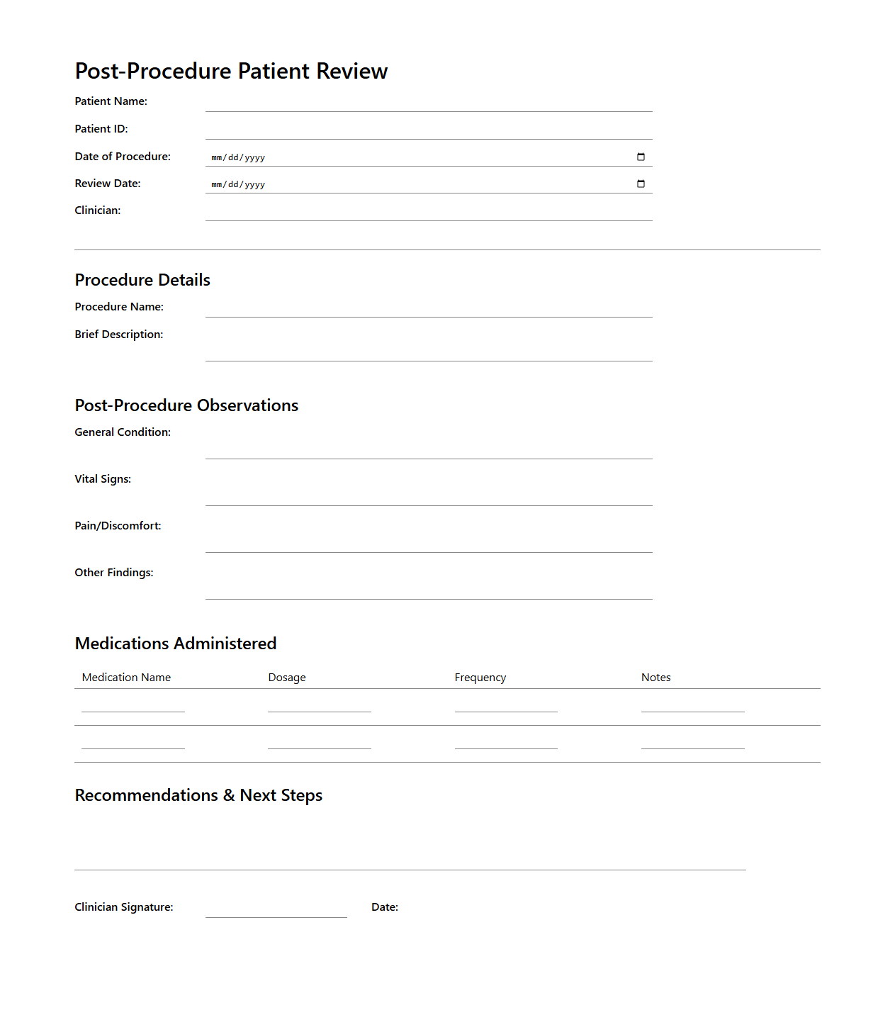 Post-Procedure Patient Review Document