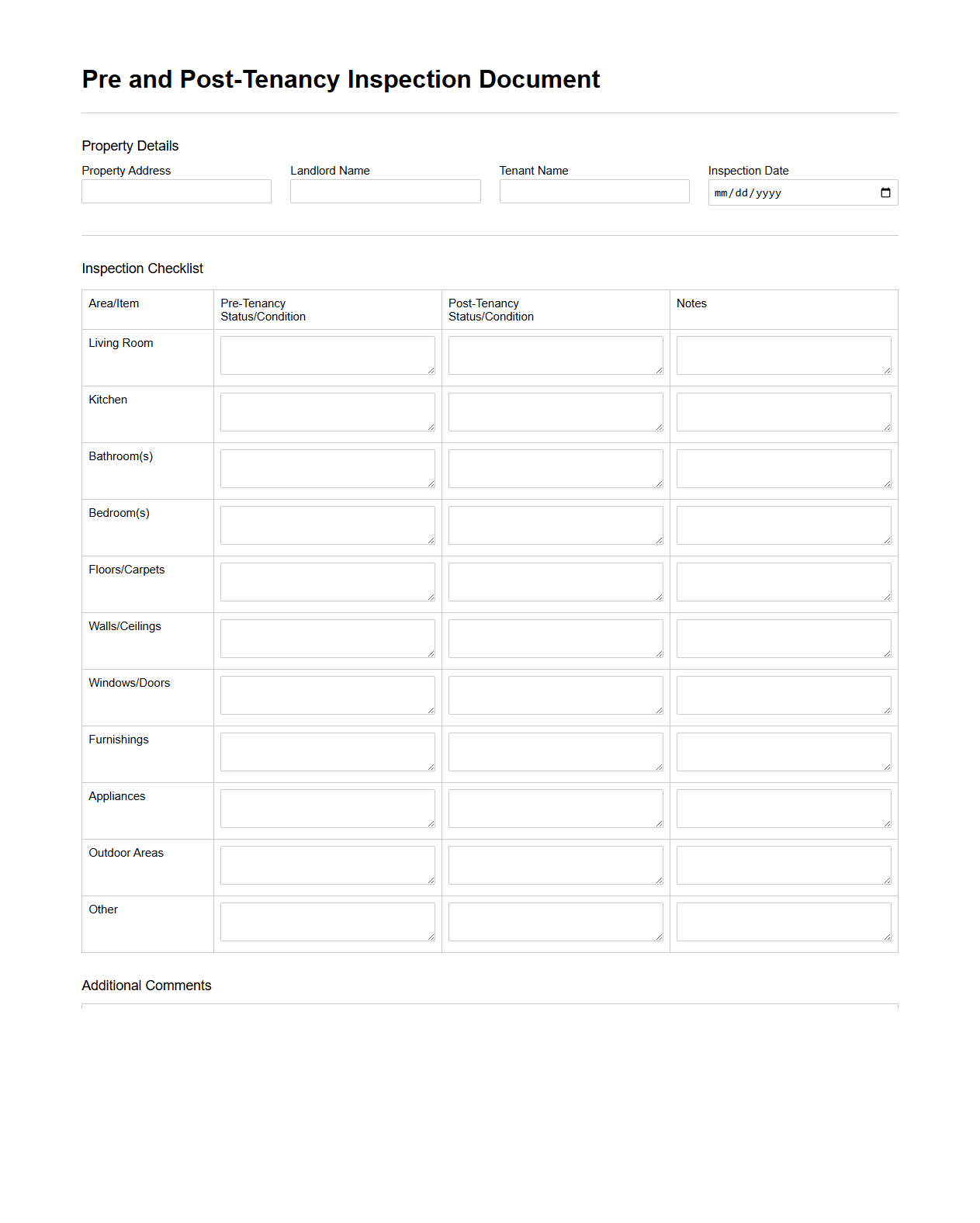 Pre and Post-Tenancy Inspection Document