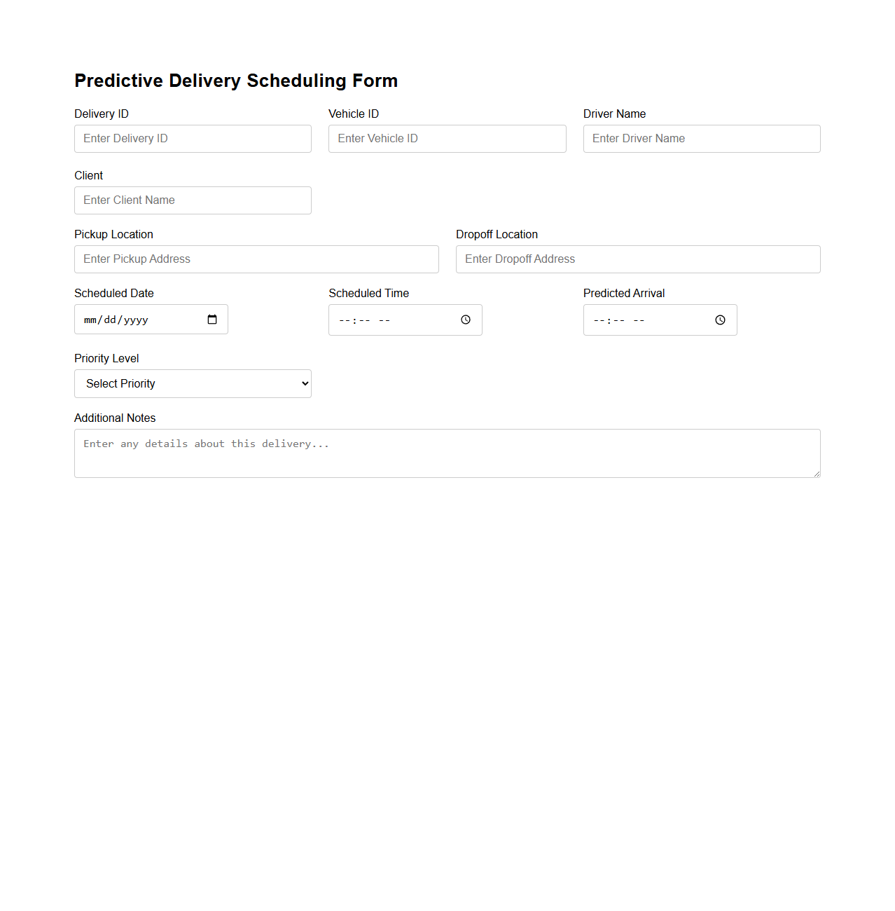Predictive Delivery Scheduling Form for Fleet Operations