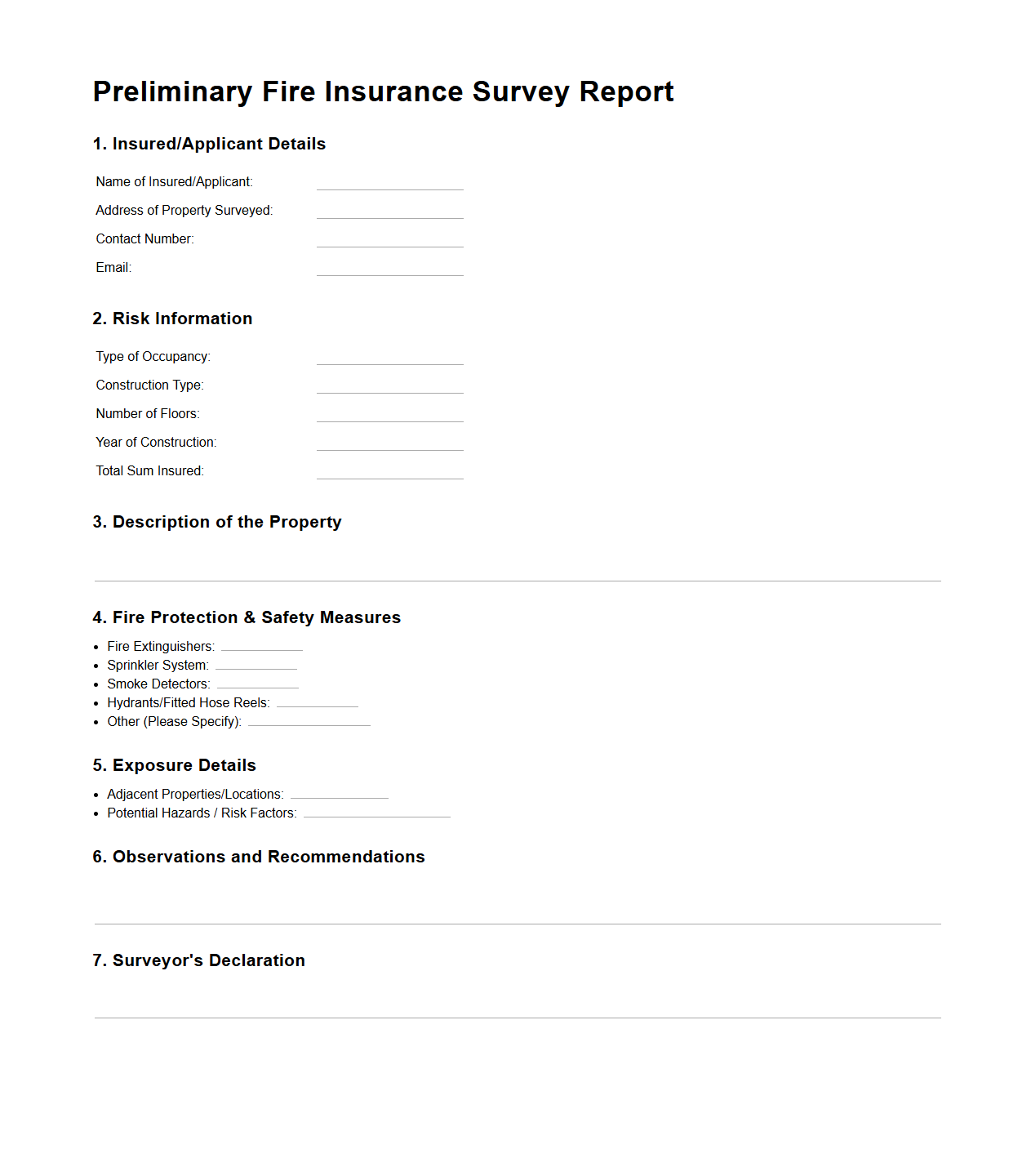 Preliminary Fire Insurance Survey Report Template