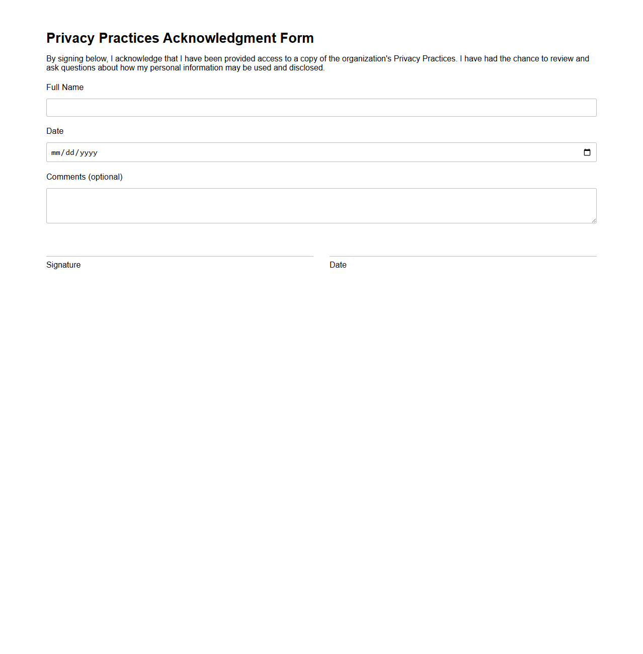 Privacy Practices Acknowledgment Form