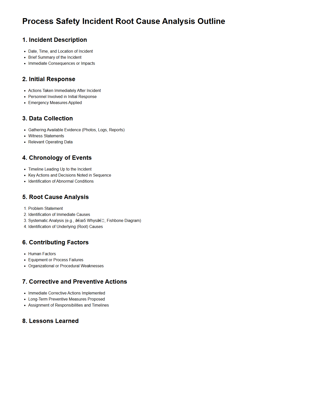 Process Safety Incident Root Cause Analysis Outline