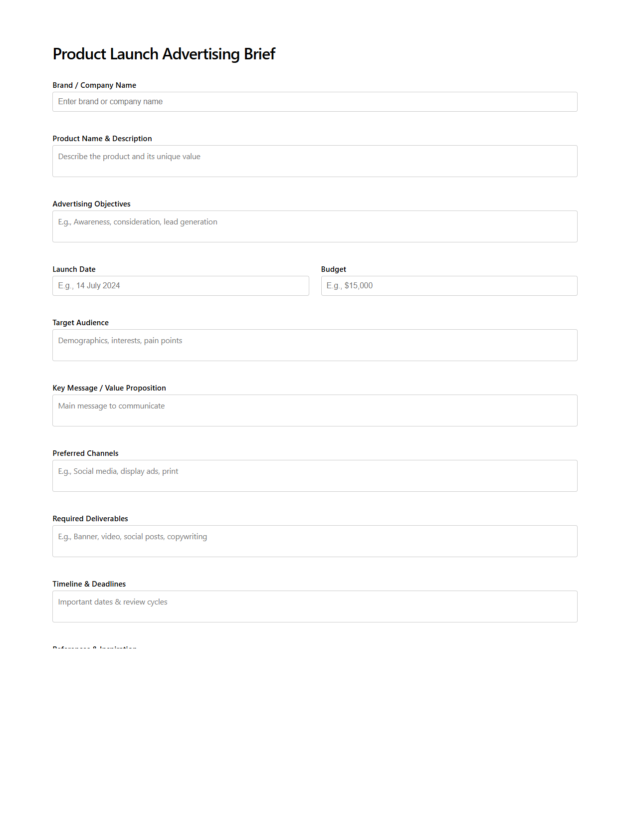 Product Launch Advertising Brief for Creative Studios