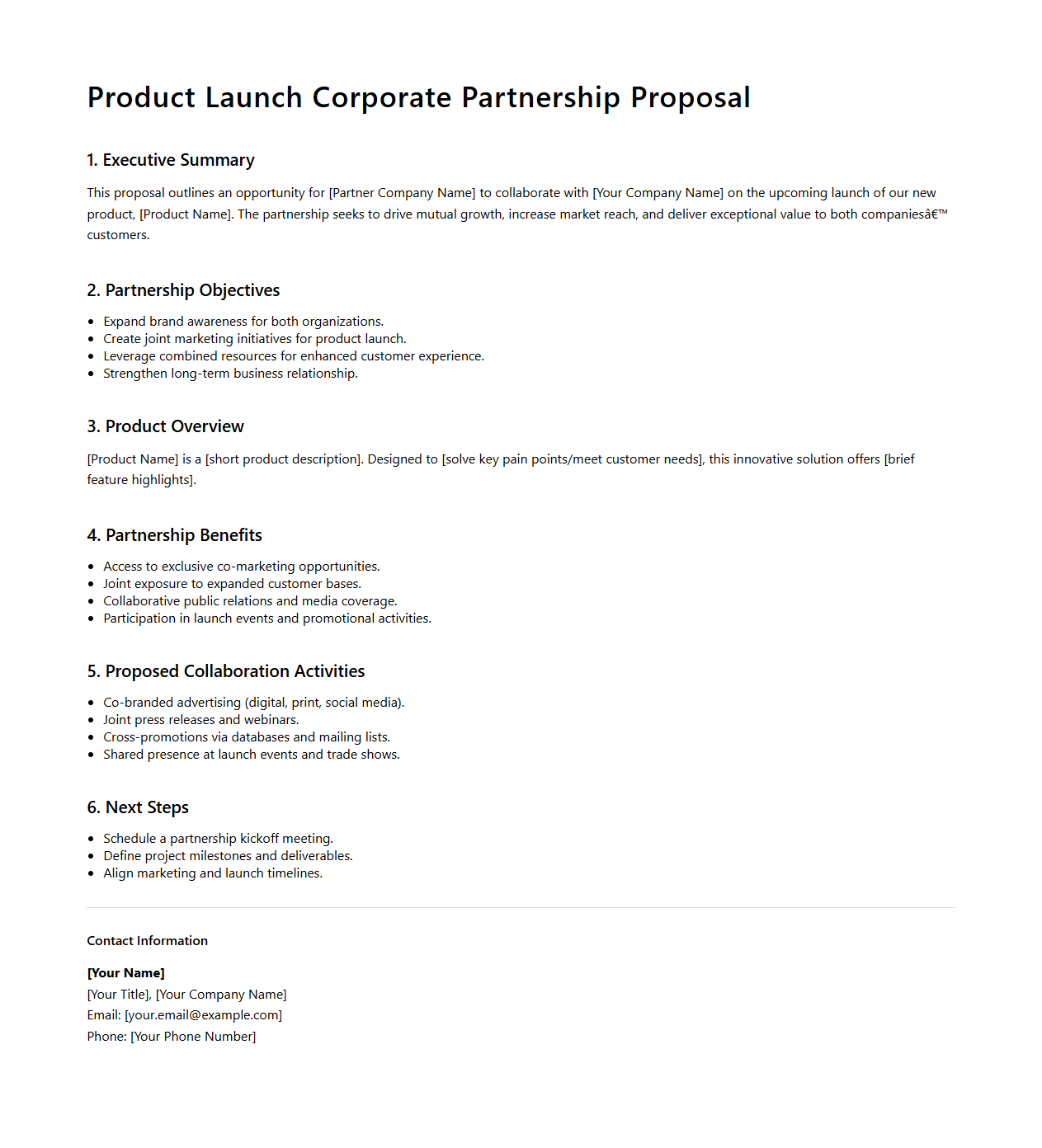 Product Launch Corporate Partnership Proposal