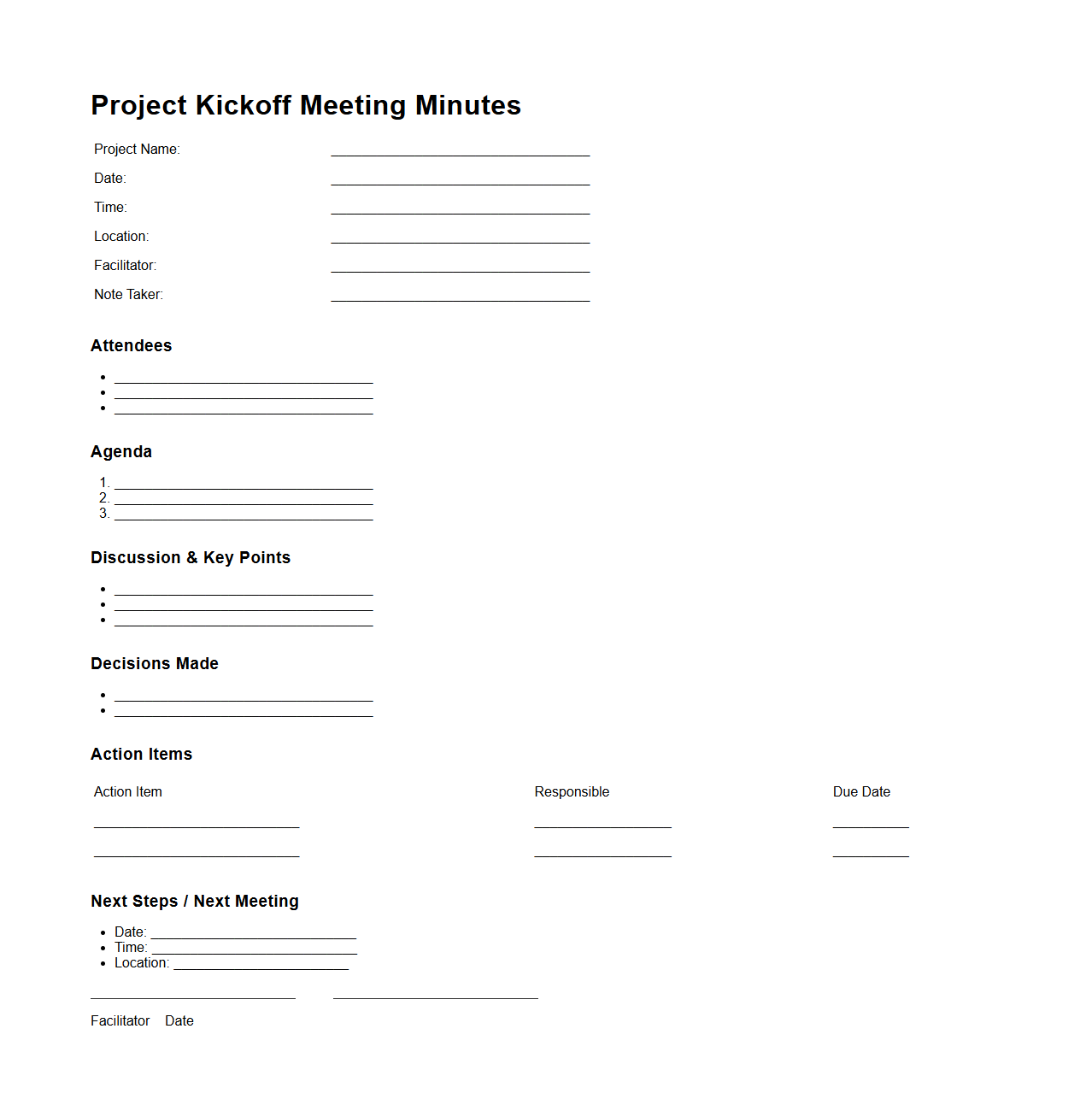 Project Kickoff Meeting Minutes Format
