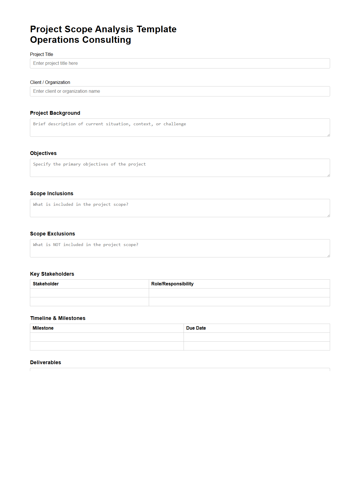 Project Scope Analysis Template for Operations Consulting