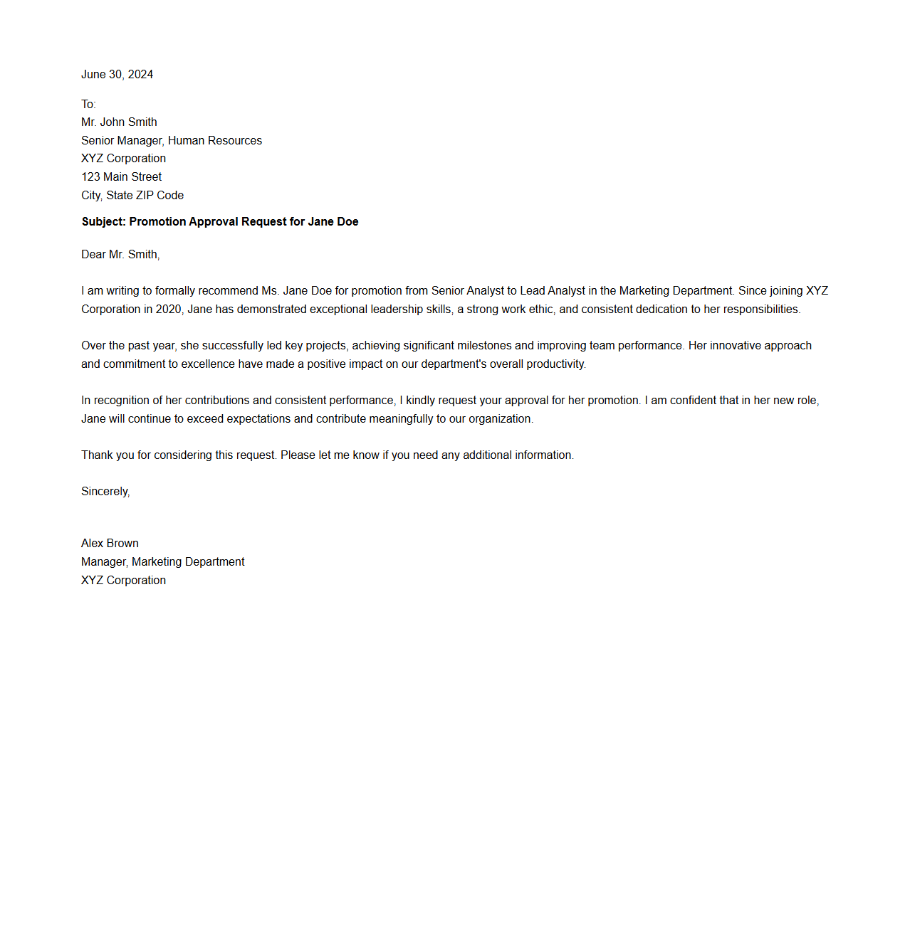 Promotion Approval Request Letter Example