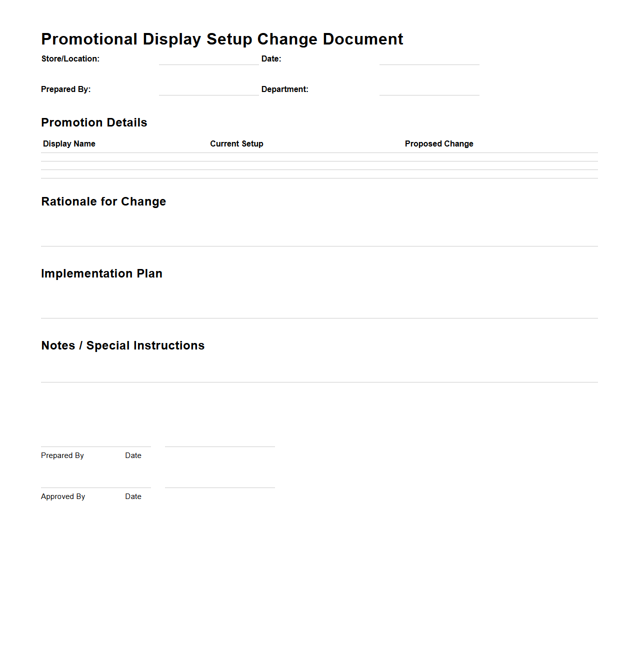 Promotional Display Setup Change Document