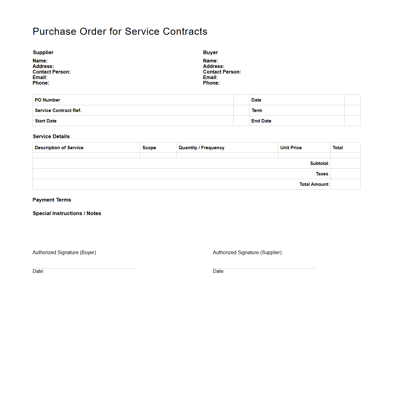 Purchase Order for Service Contracts in Supply Chain