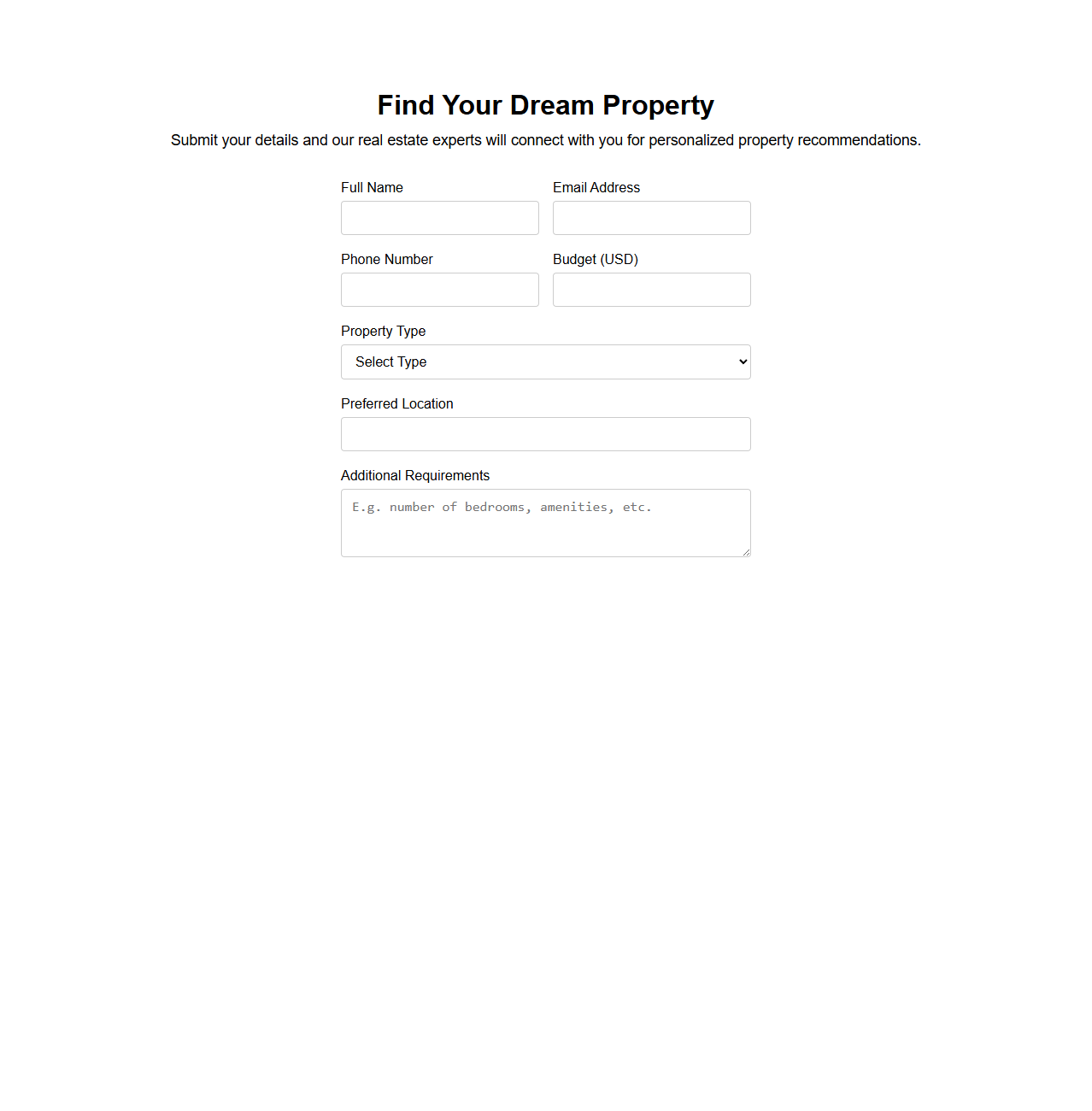Real Estate Landing Page Brief for Property Buyer Inquiries