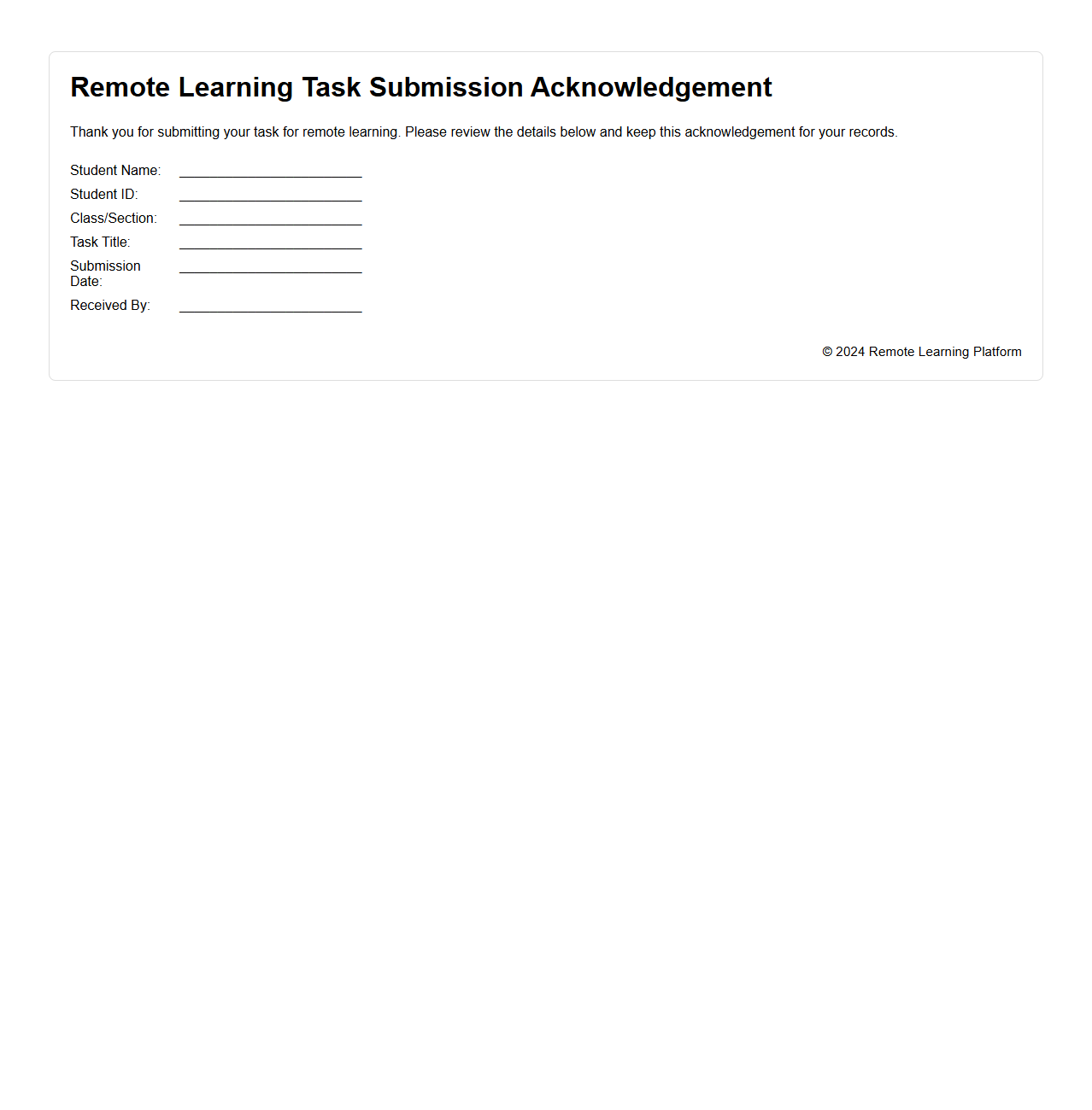 Remote Learning Task Submission Acknowledgement