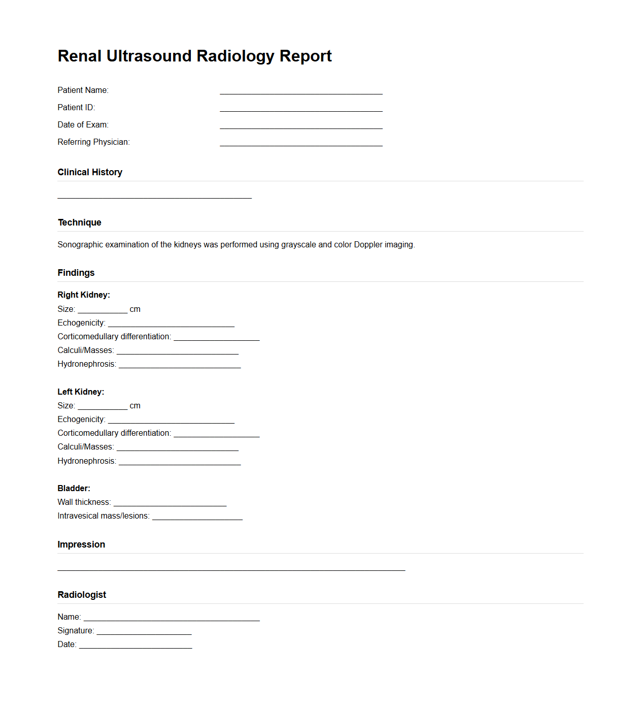 Renal Ultrasound Radiology Report Example