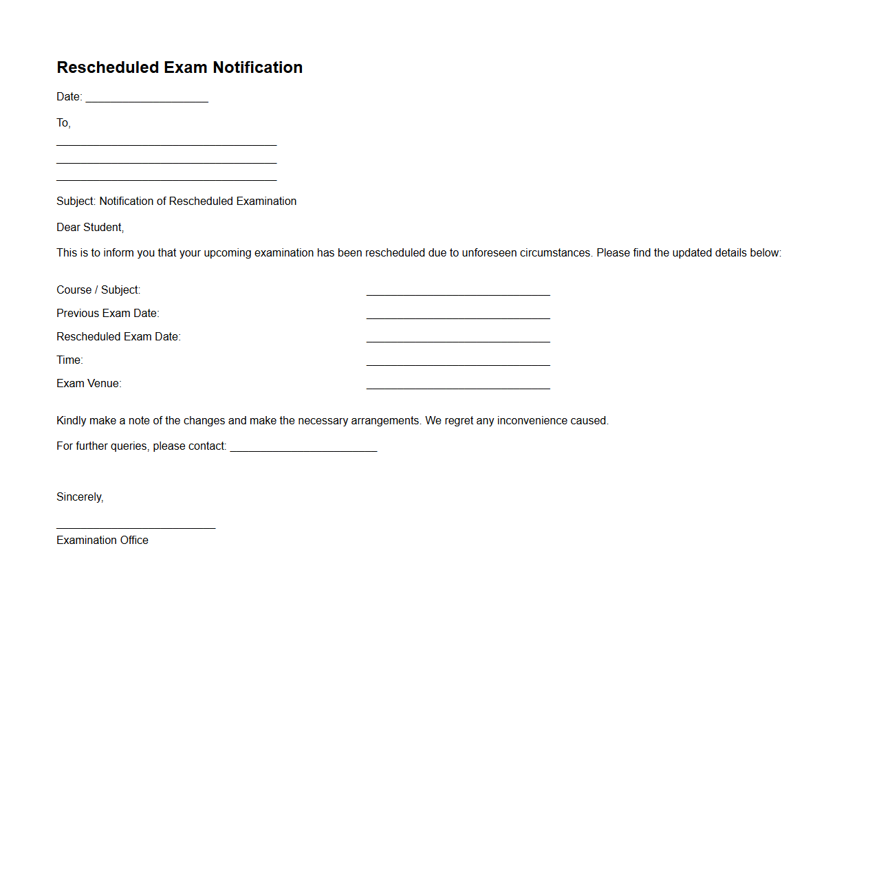Rescheduled Exam Notification Template