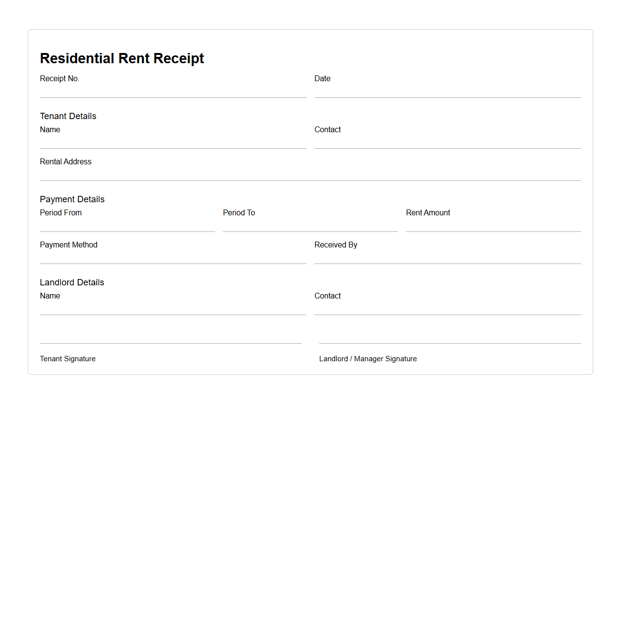 Residential Rent Receipt Template