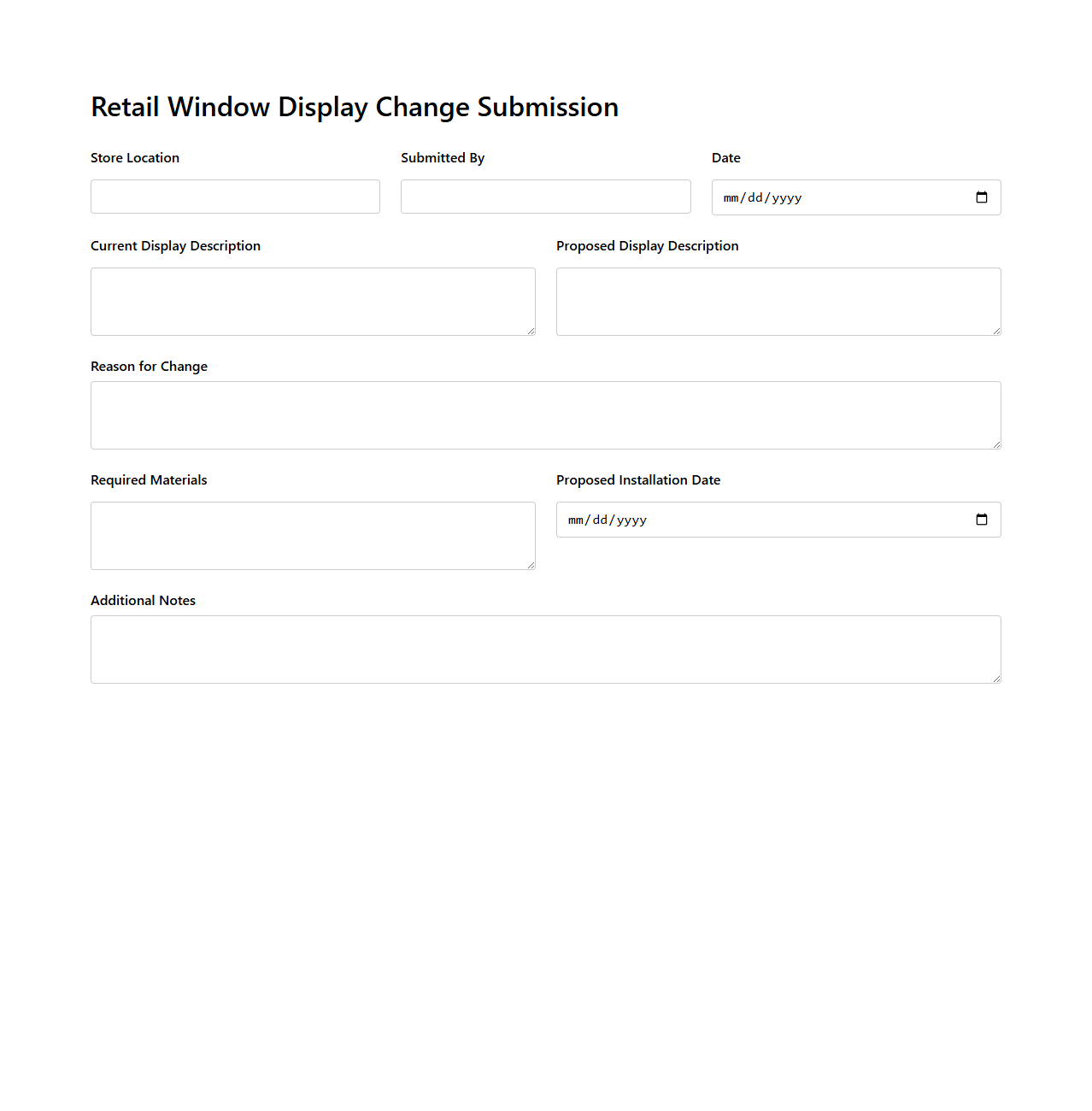 Retail Window Display Change Submission Format