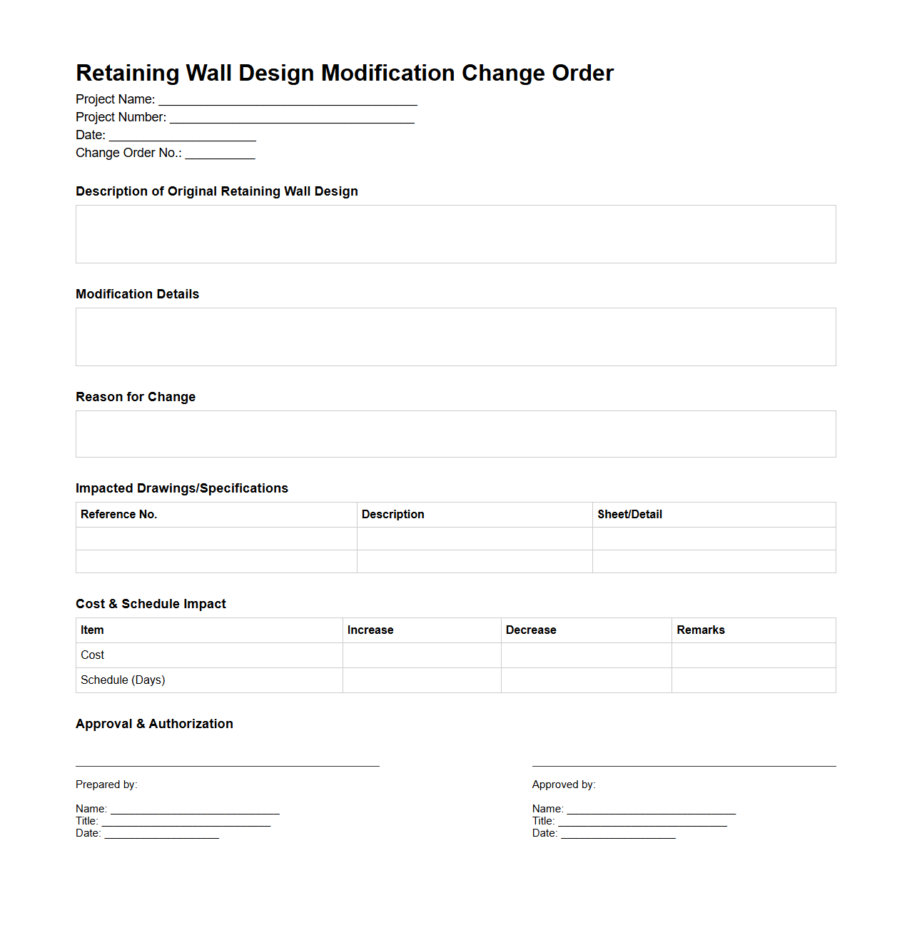 Retaining Wall Design Modification Change Order