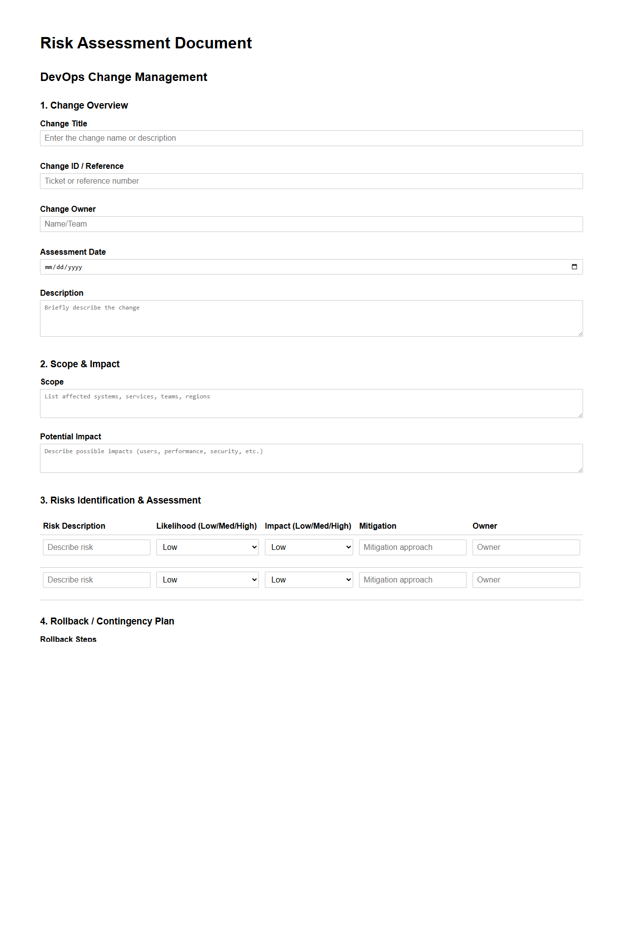 Risk Assessment Document for DevOps Change Management