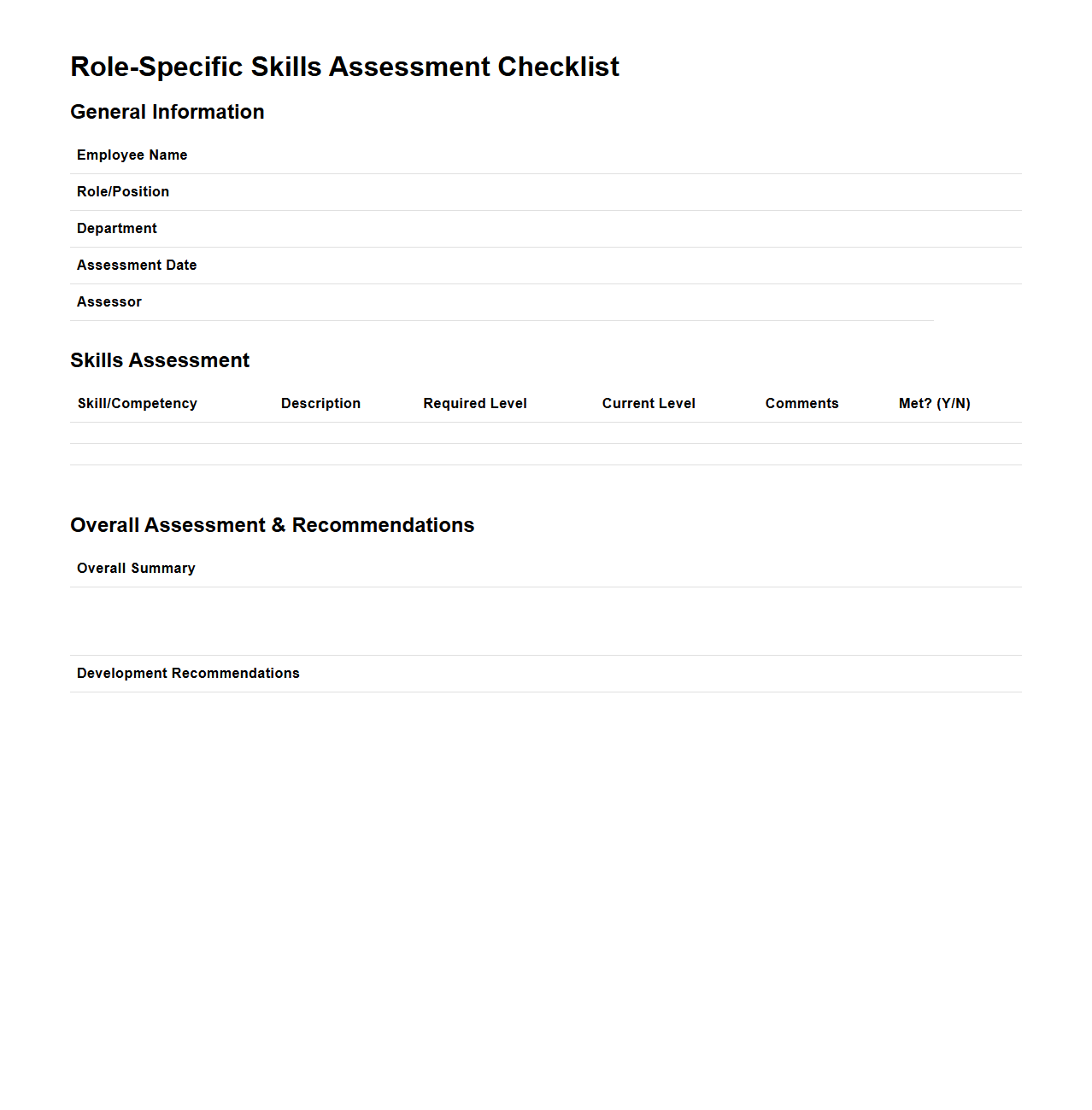 Role-Specific Skills Assessment Checklist