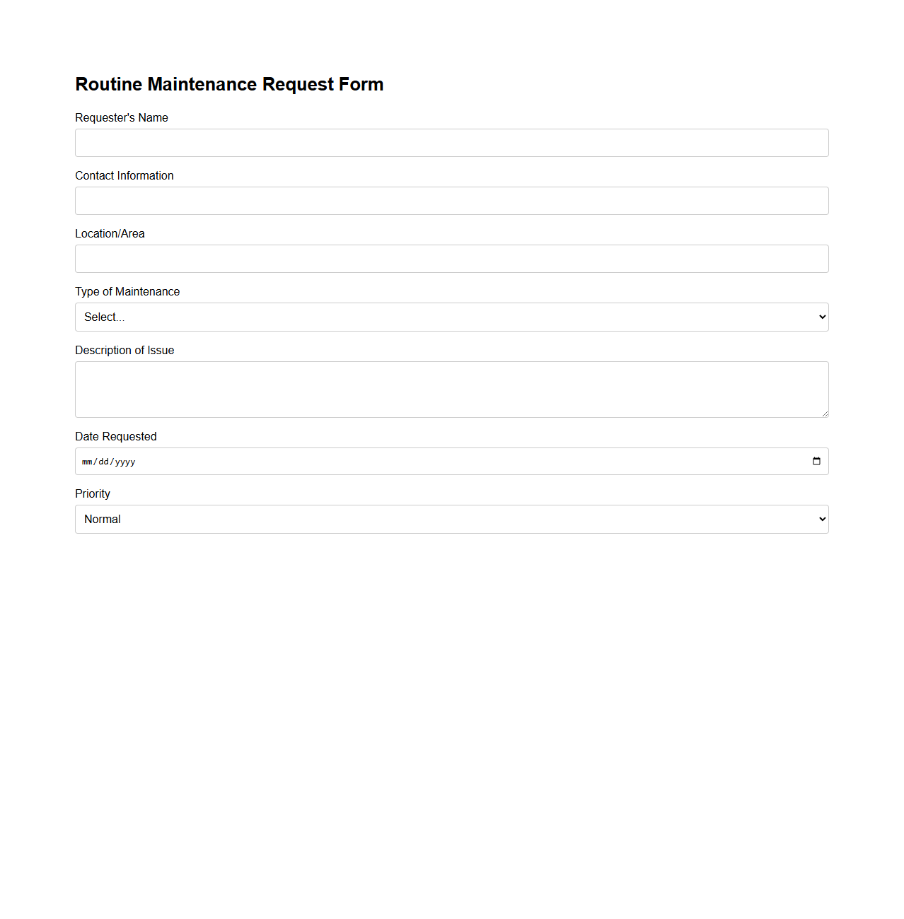 Routine Maintenance Request Form Example