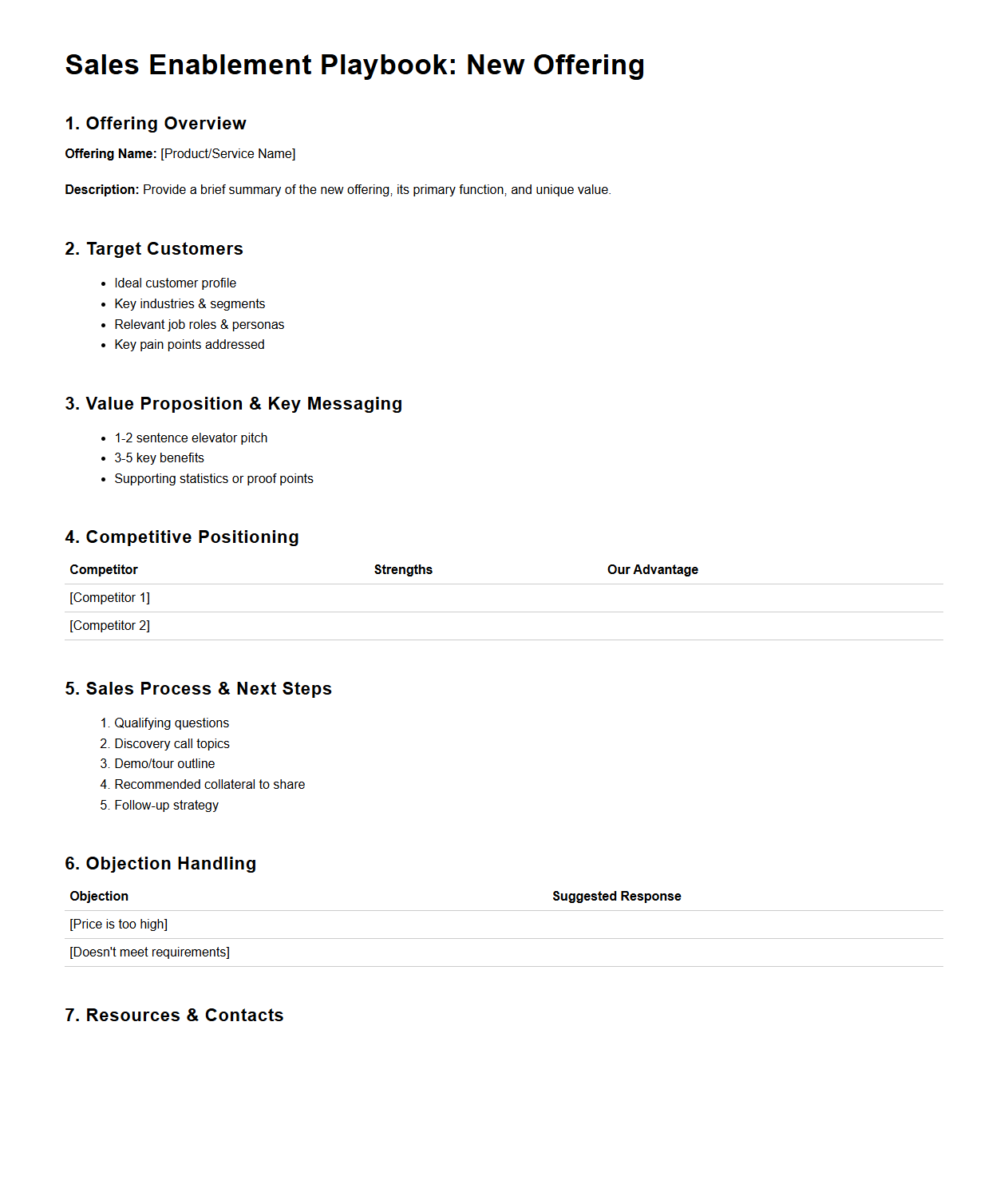 Sales Enablement Playbook for New Offering