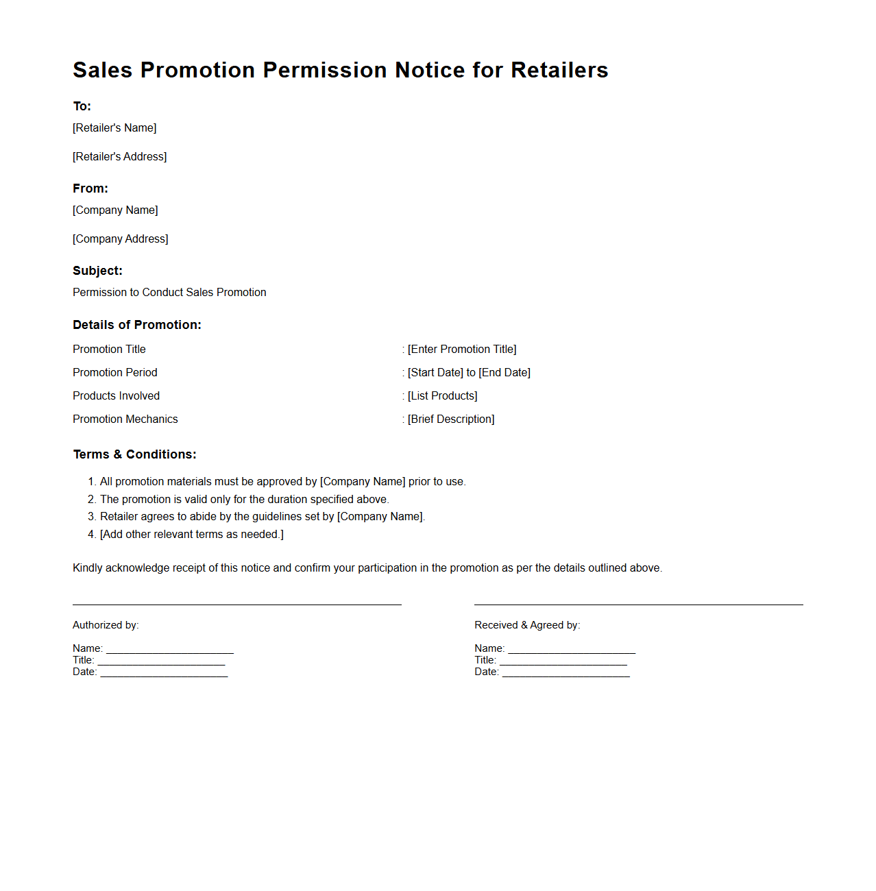 Sales Promotion Permission Notice for Retailers