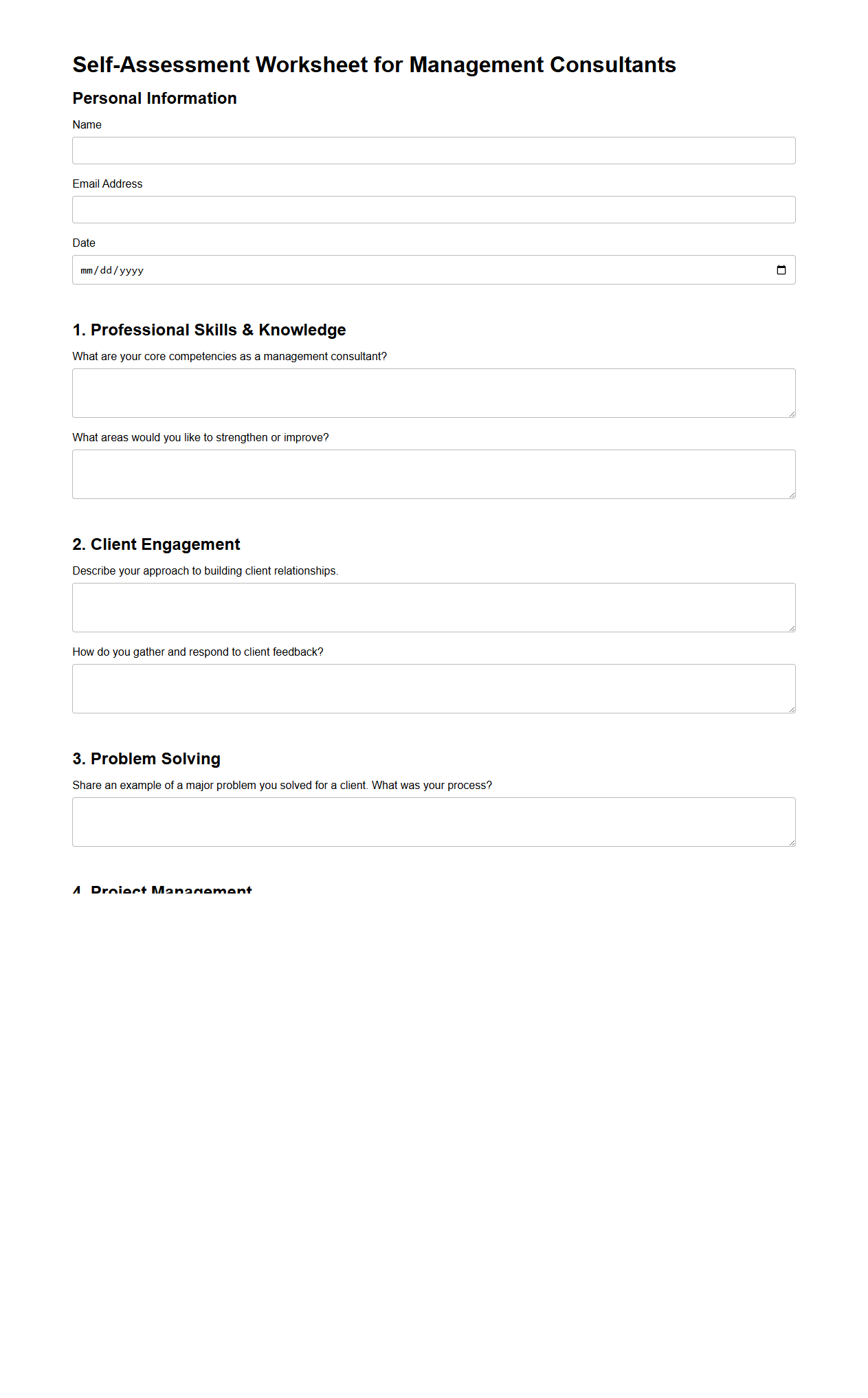 Self-Assessment Worksheet for Management Consultants