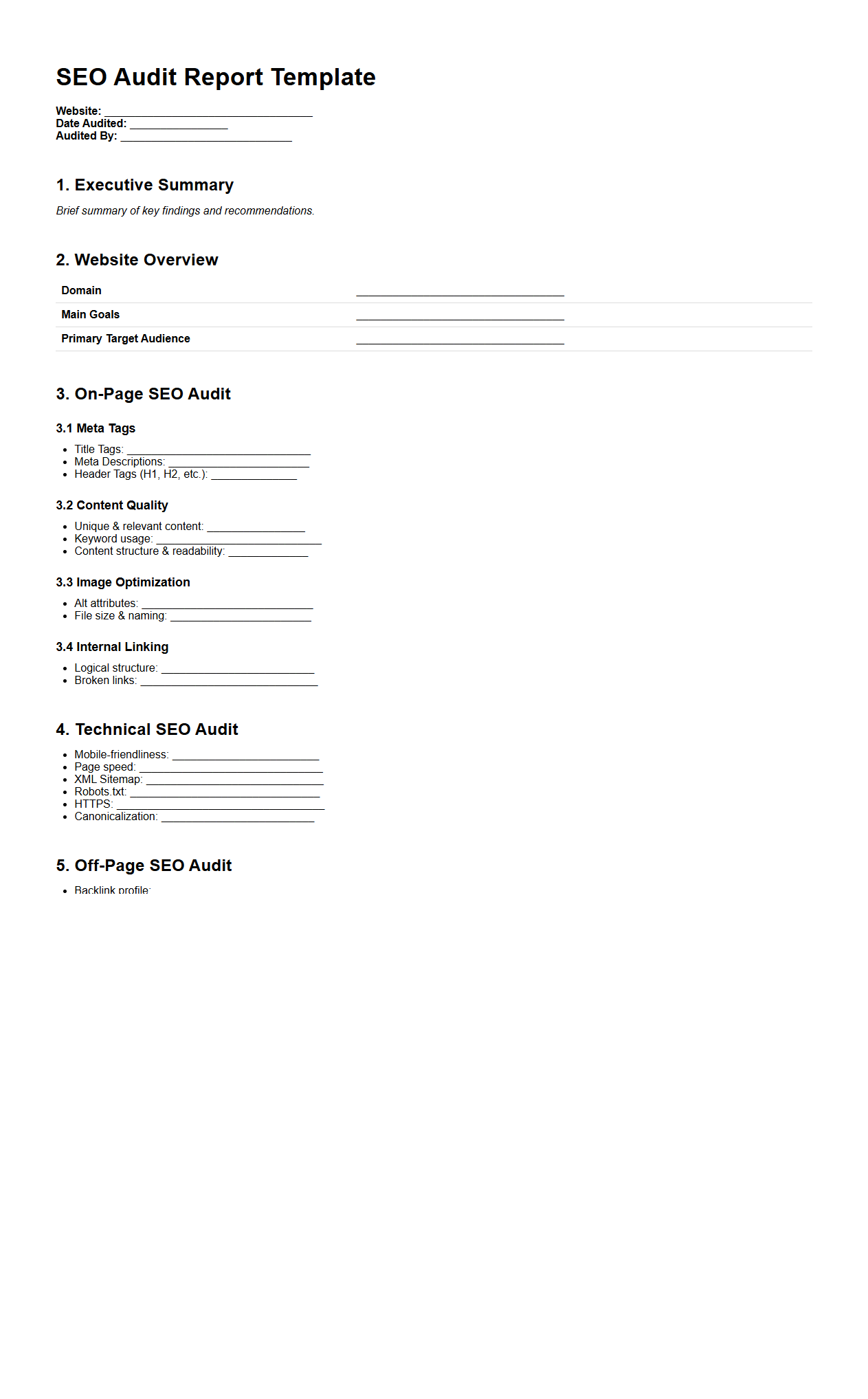 SEO Audit Report Template for Website Optimization
