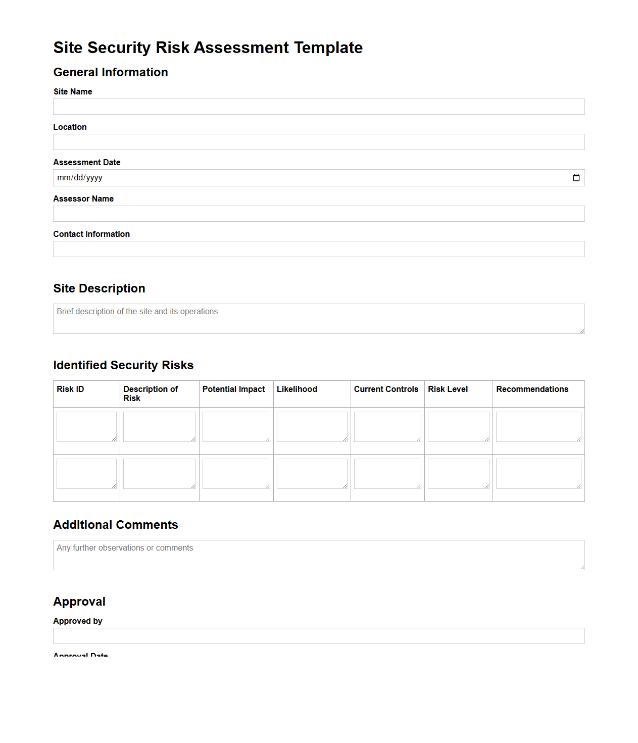 Site Security Risk Assessment Template