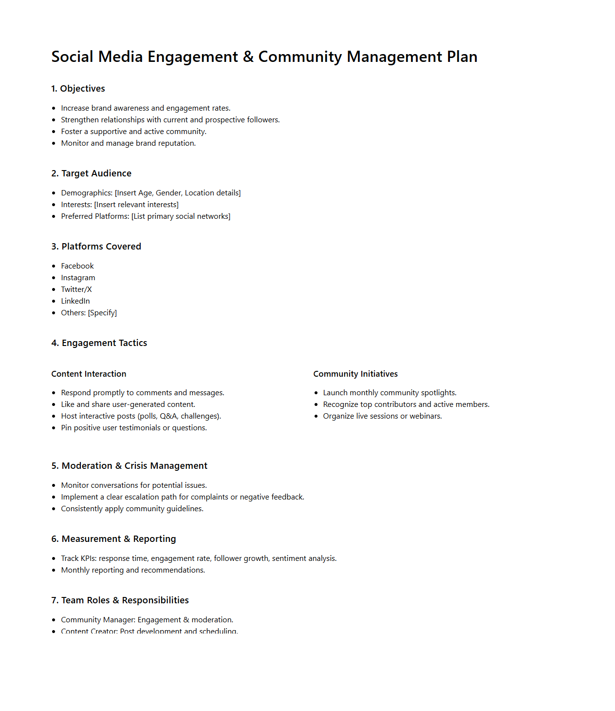 Social Media Engagement and Community Management Plan
