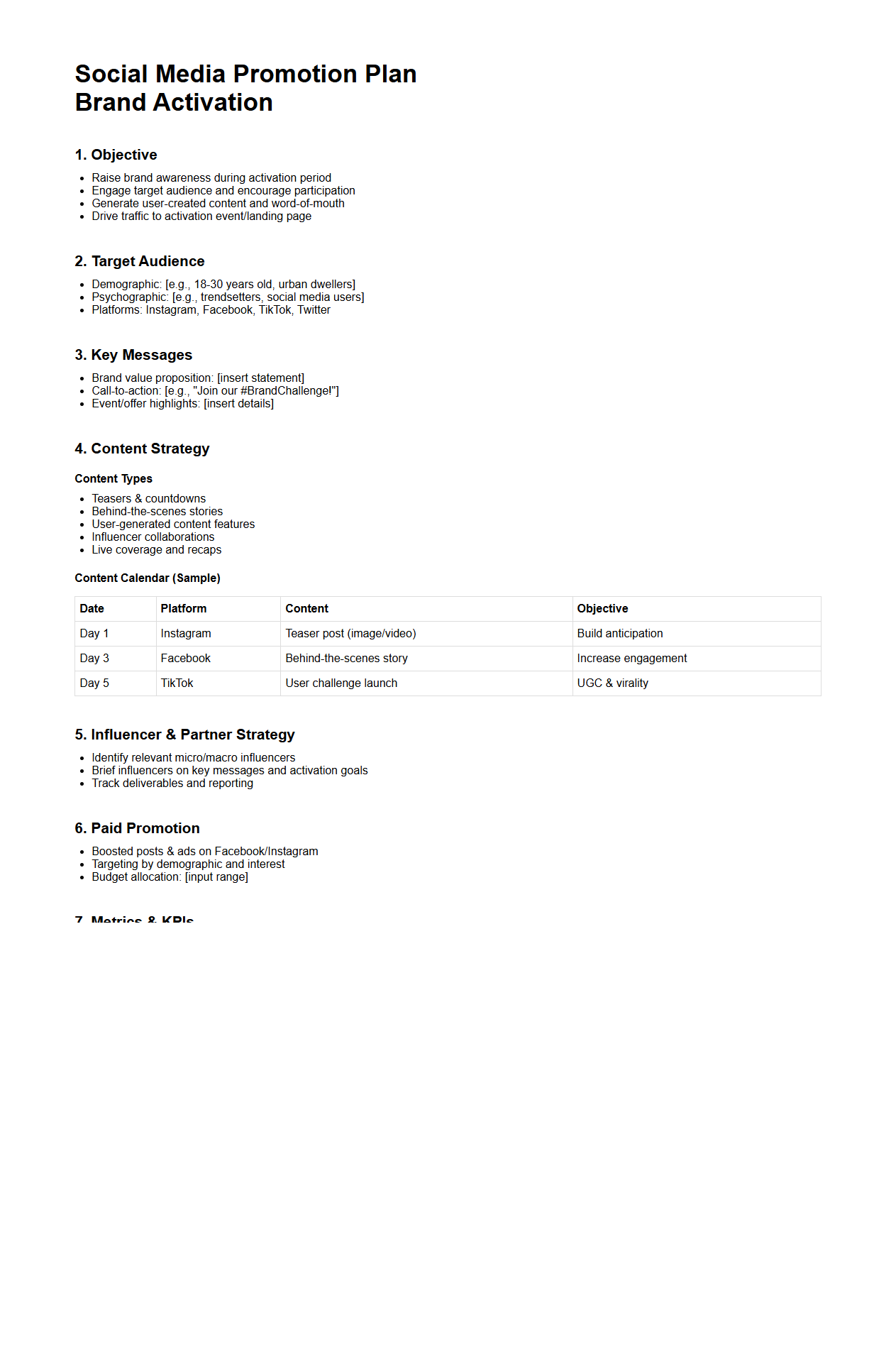 Social Media Promotion Plan for Brand Activation