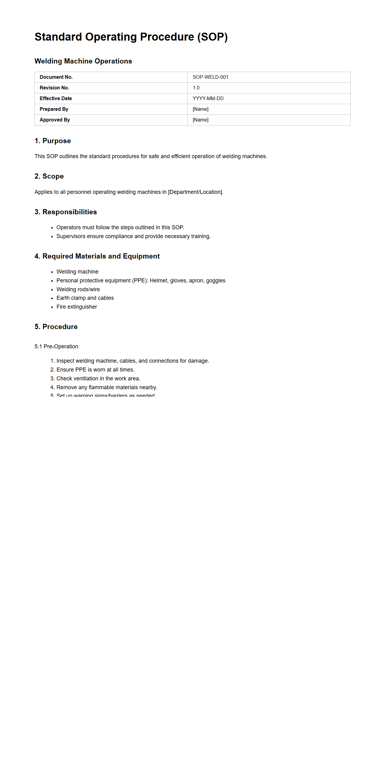 SOP Document for Welding Machine Operations