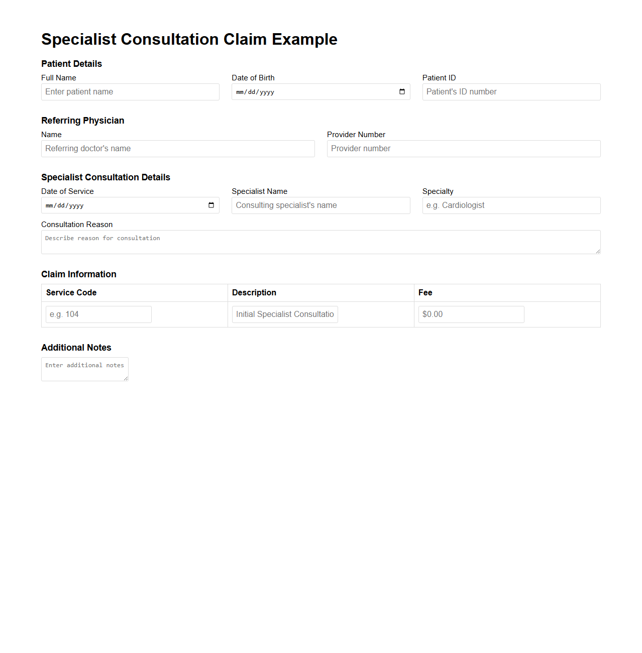 Specialist Consultation Claim Example